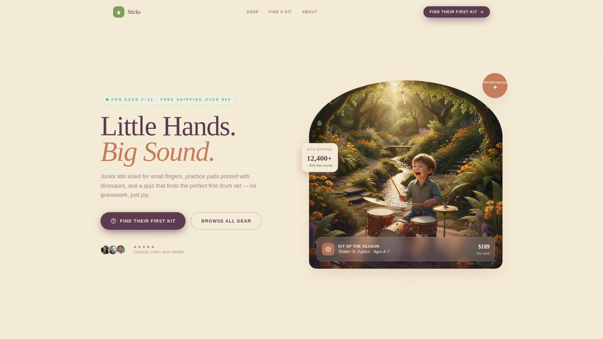 Sticks - Delightful Kidsdrums Landing Page Template