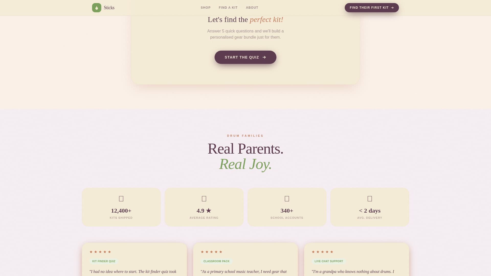 Sticks - Delightful Kidsdrums Landing Page Template