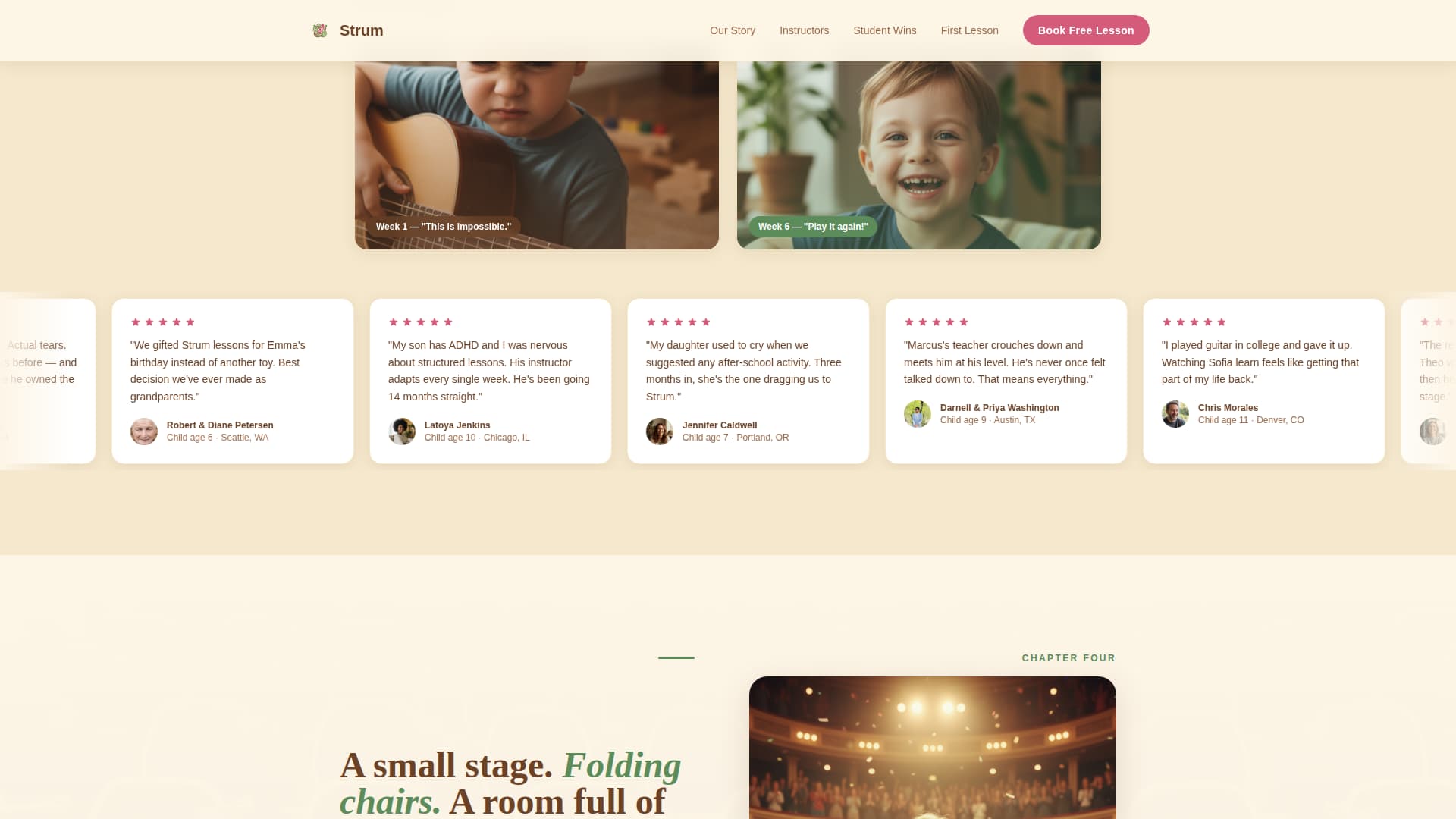 Strum - Inspiring Kidsguitar Landing Page Template