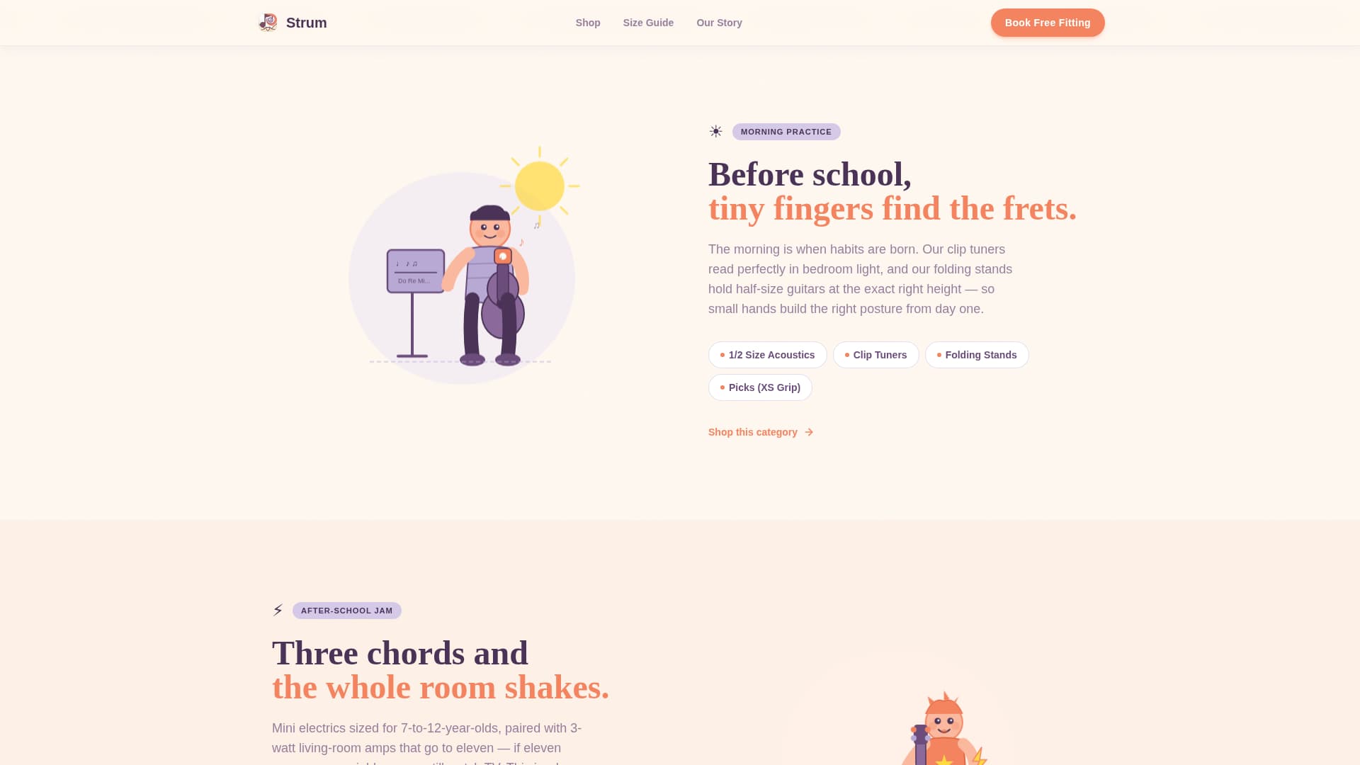 Strum - Playful Kidsguitar Landing Page Template