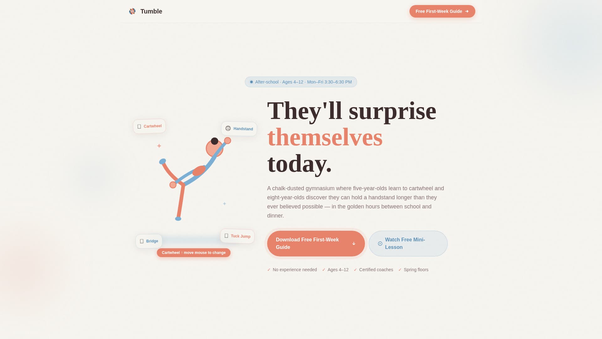 Tumble - Joyful Gymnastics Landing Page Template