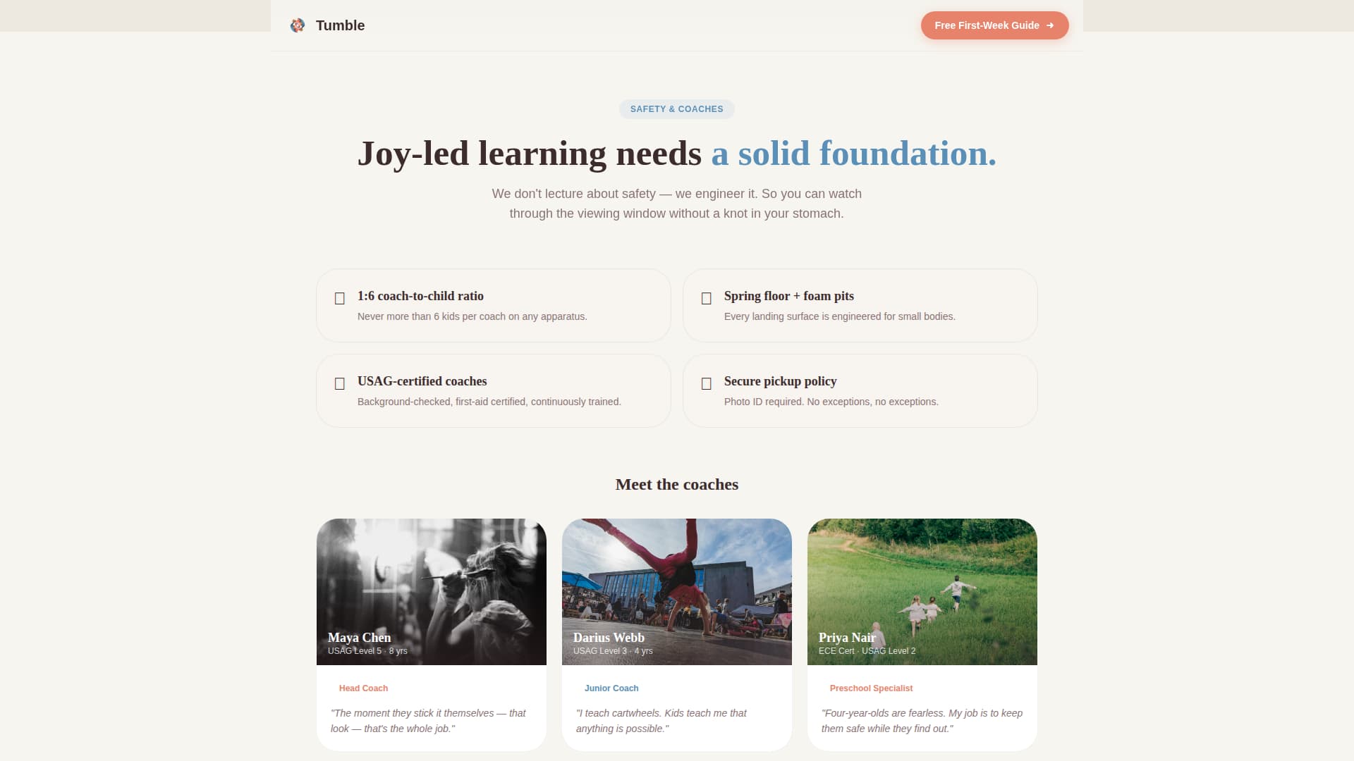 Tumble - Joyful Gymnastics Landing Page Template