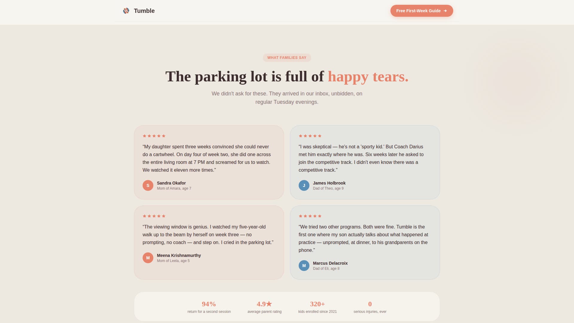 Tumble - Joyful Gymnastics Landing Page Template