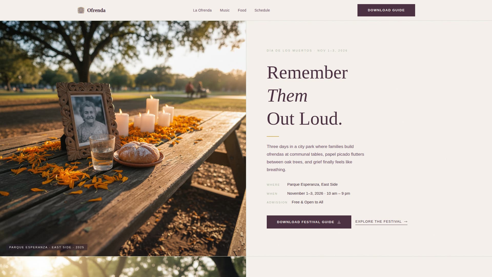 Ofrenda - Heartfelt Festival Landing Page Template