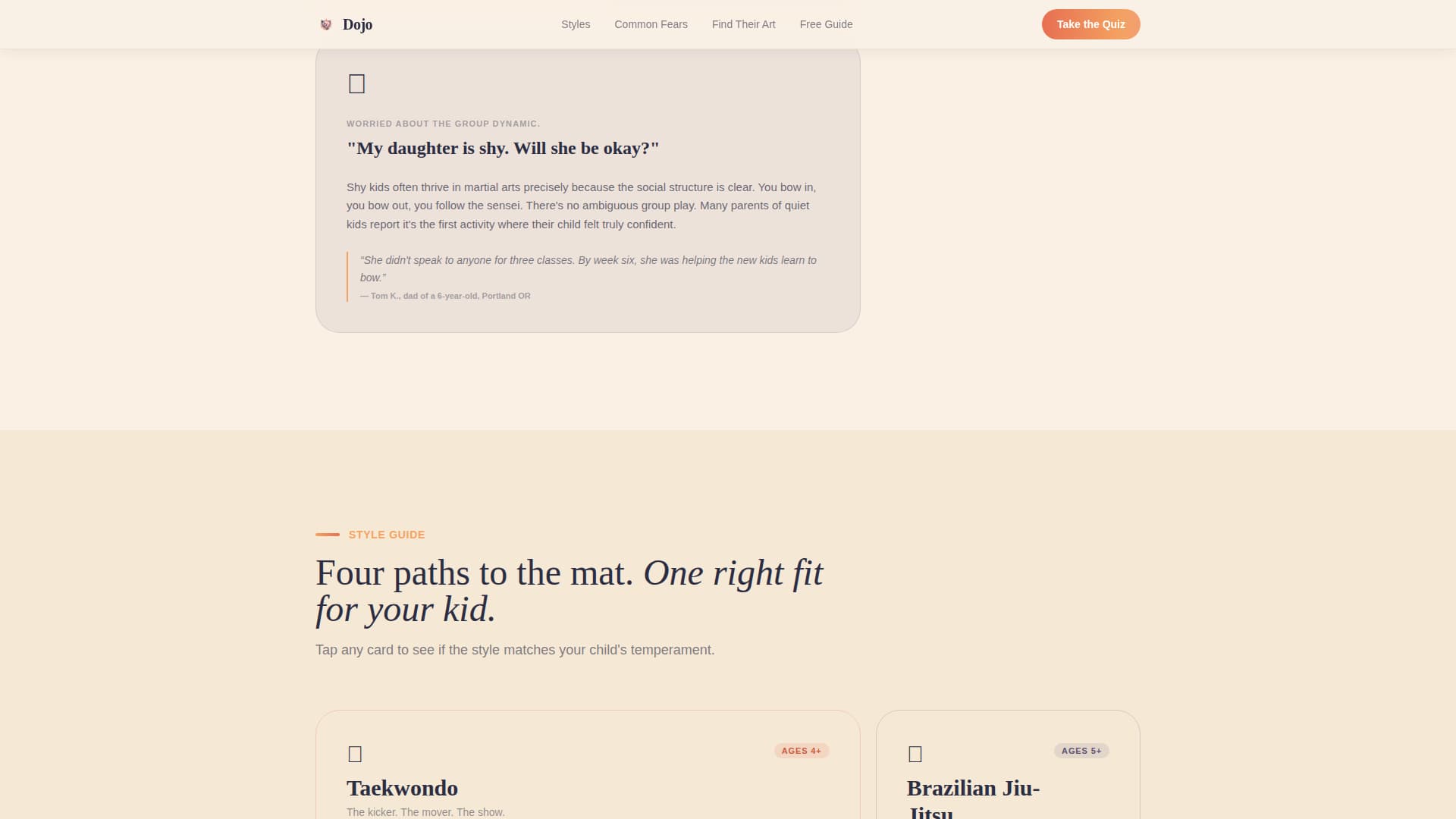 Dojo - Nurturing Martialarts Landing Page Template