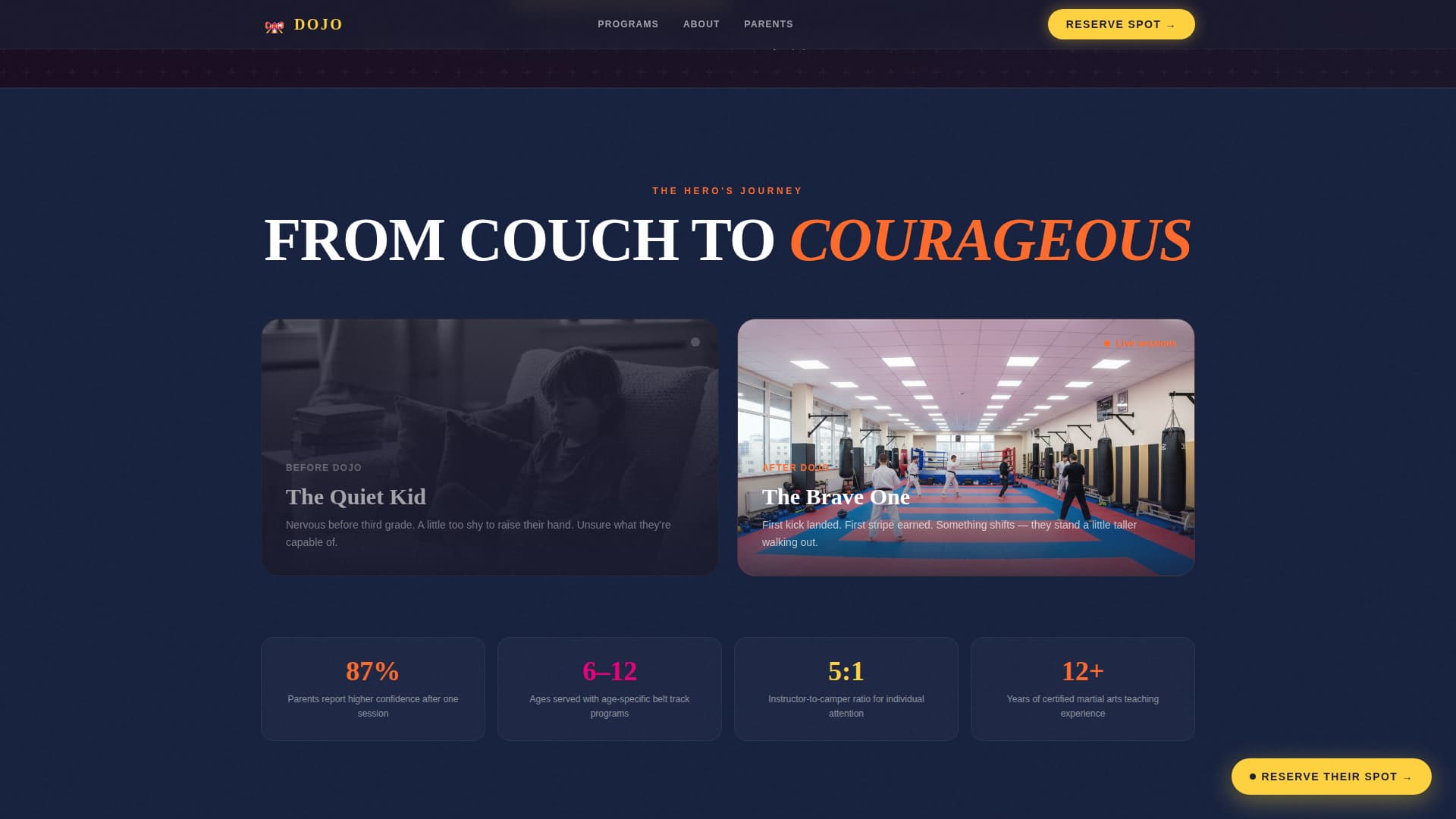 Dojo — Powerful Martial Arts Training Landing Page Template