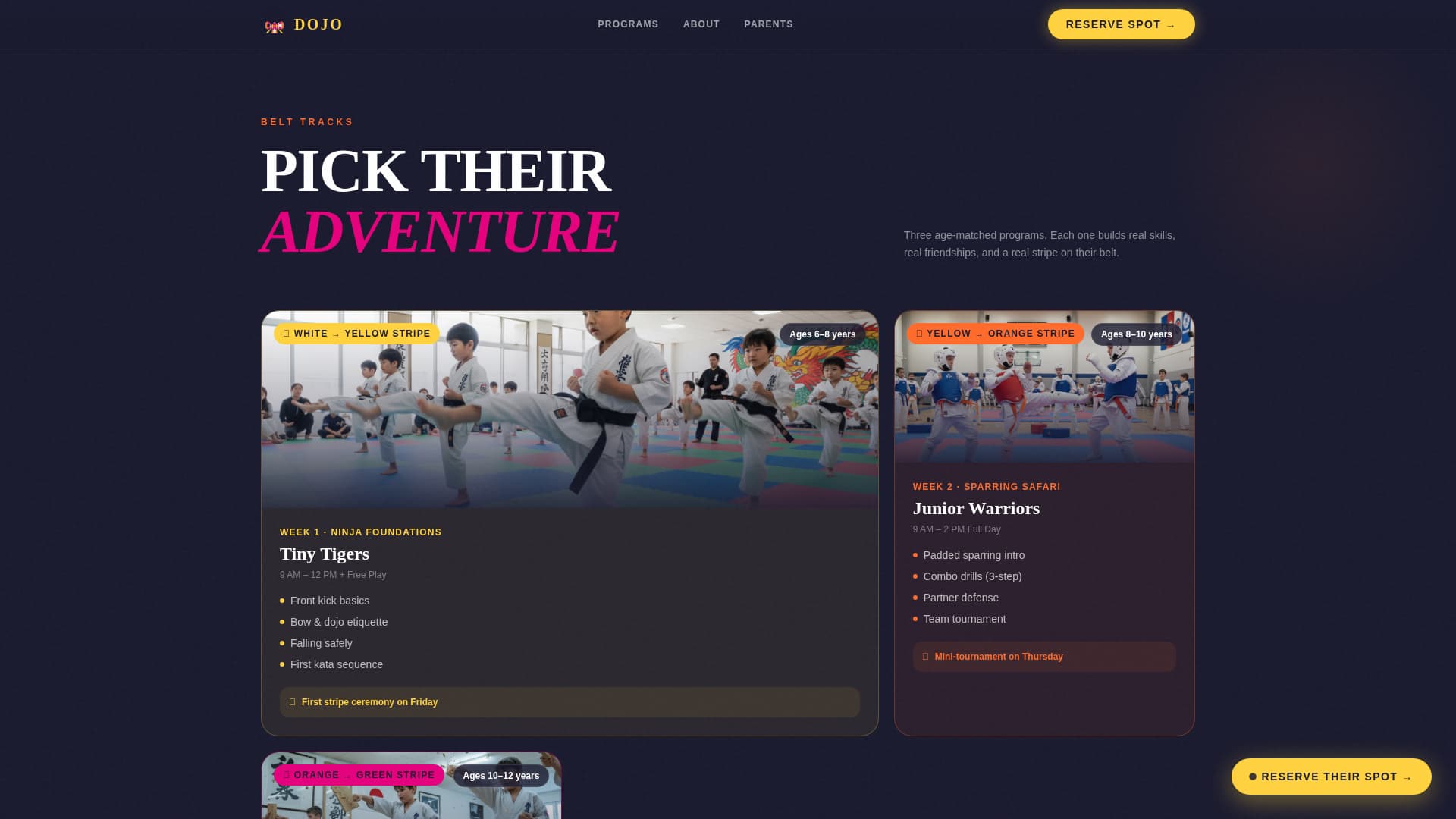 Dojo — Powerful Martial Arts Training Landing Page Template