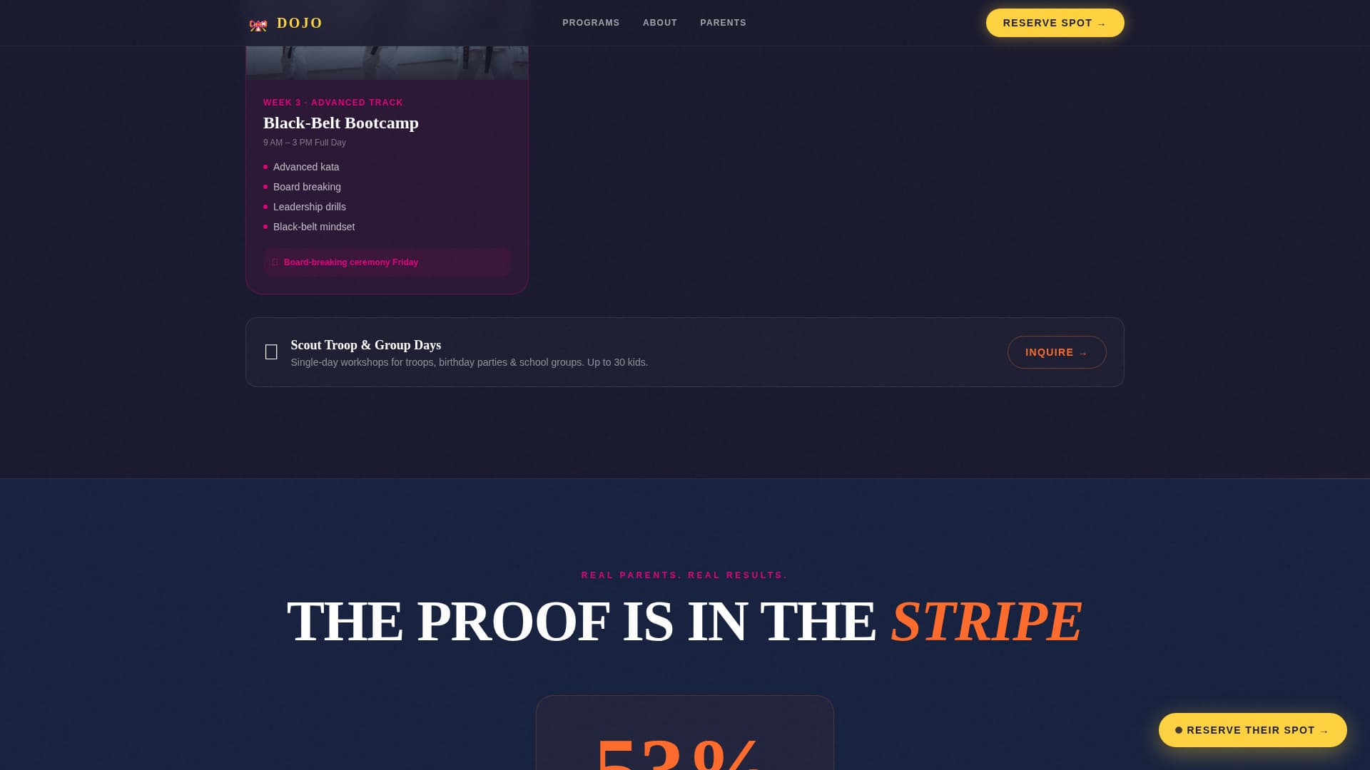 Dojo — Powerful Martial Arts Training Landing Page Template