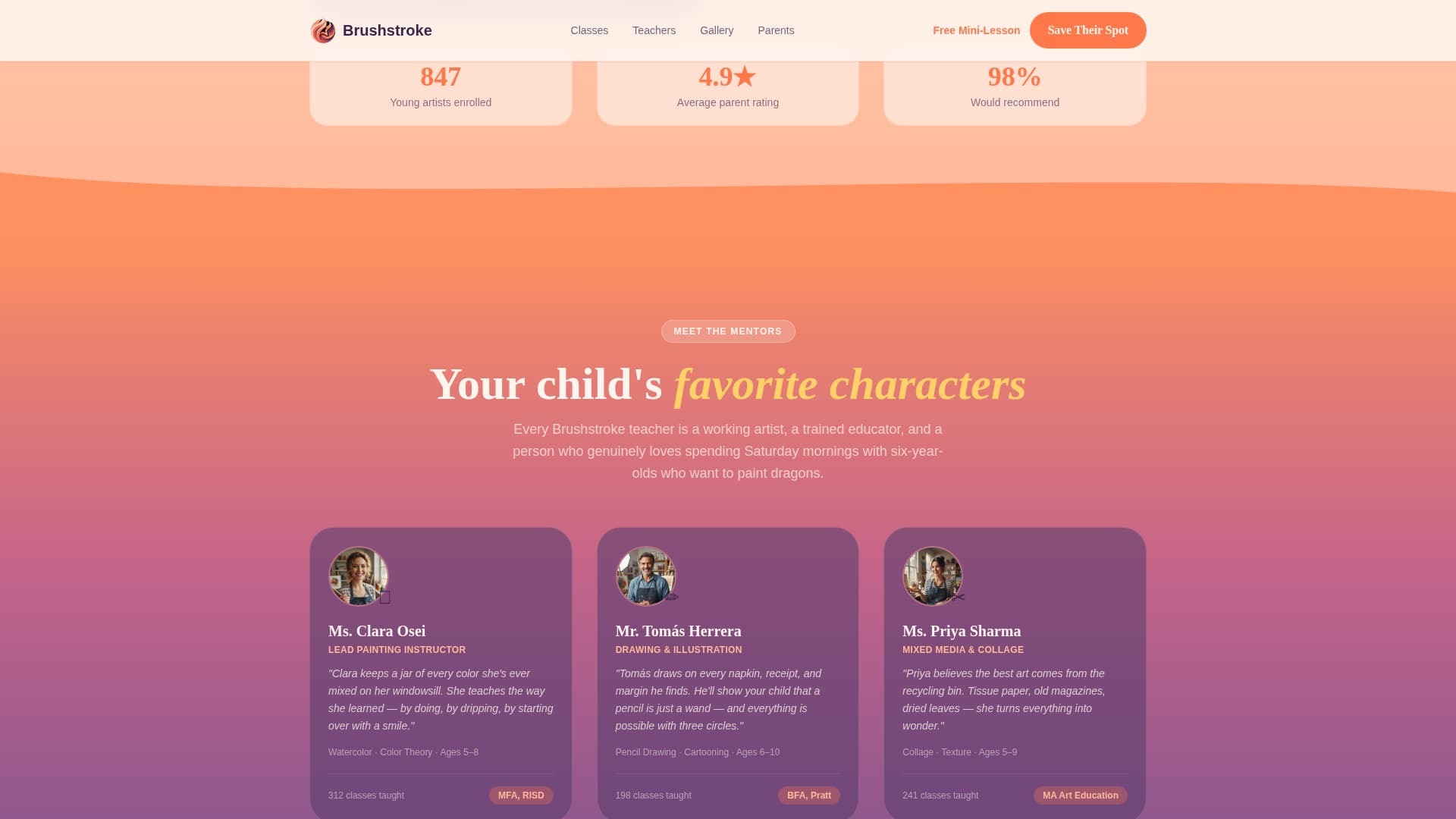 Brushstroke - Inspiring Kids Art Landing Page Template