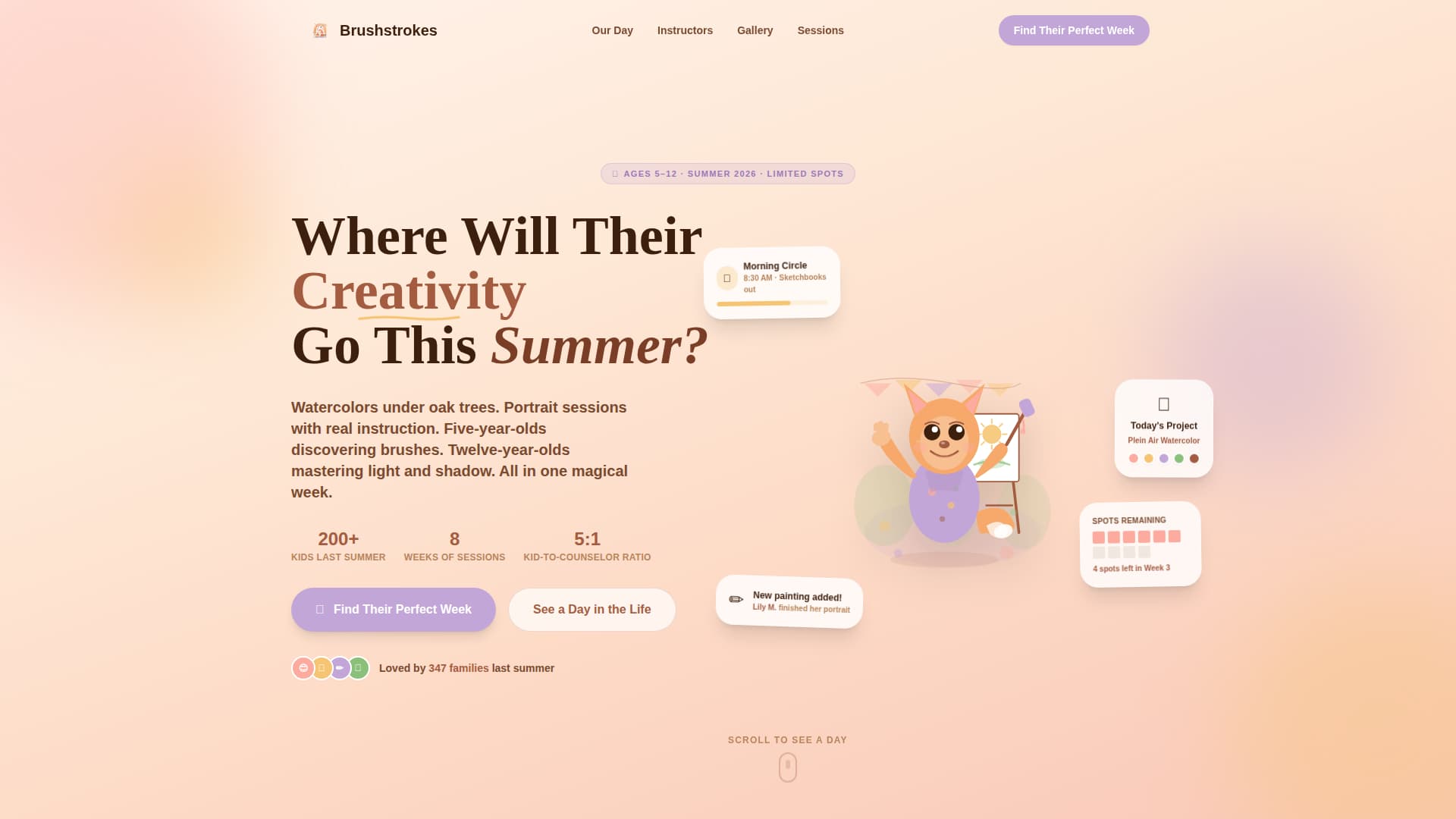 Brushstrokes - Enchanting Art Camp Landing Page Template