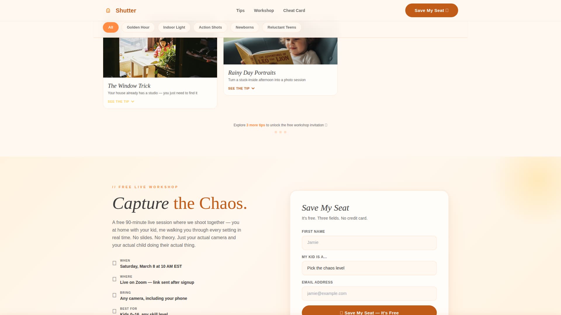 Shutter — Emotional Portrait Photography Landing Page Template