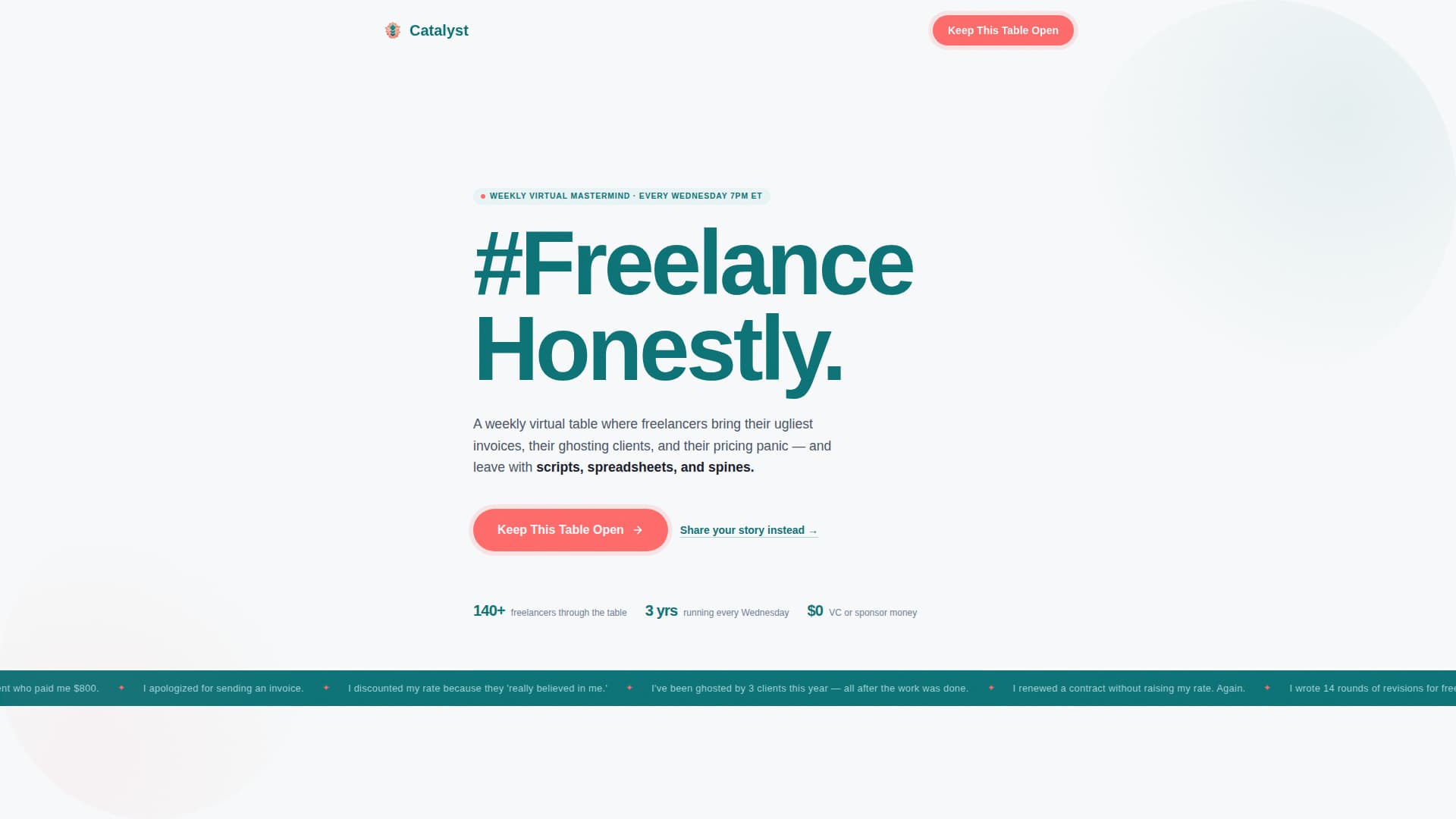 Catalyst - Honest Freelancers Landing Page Template