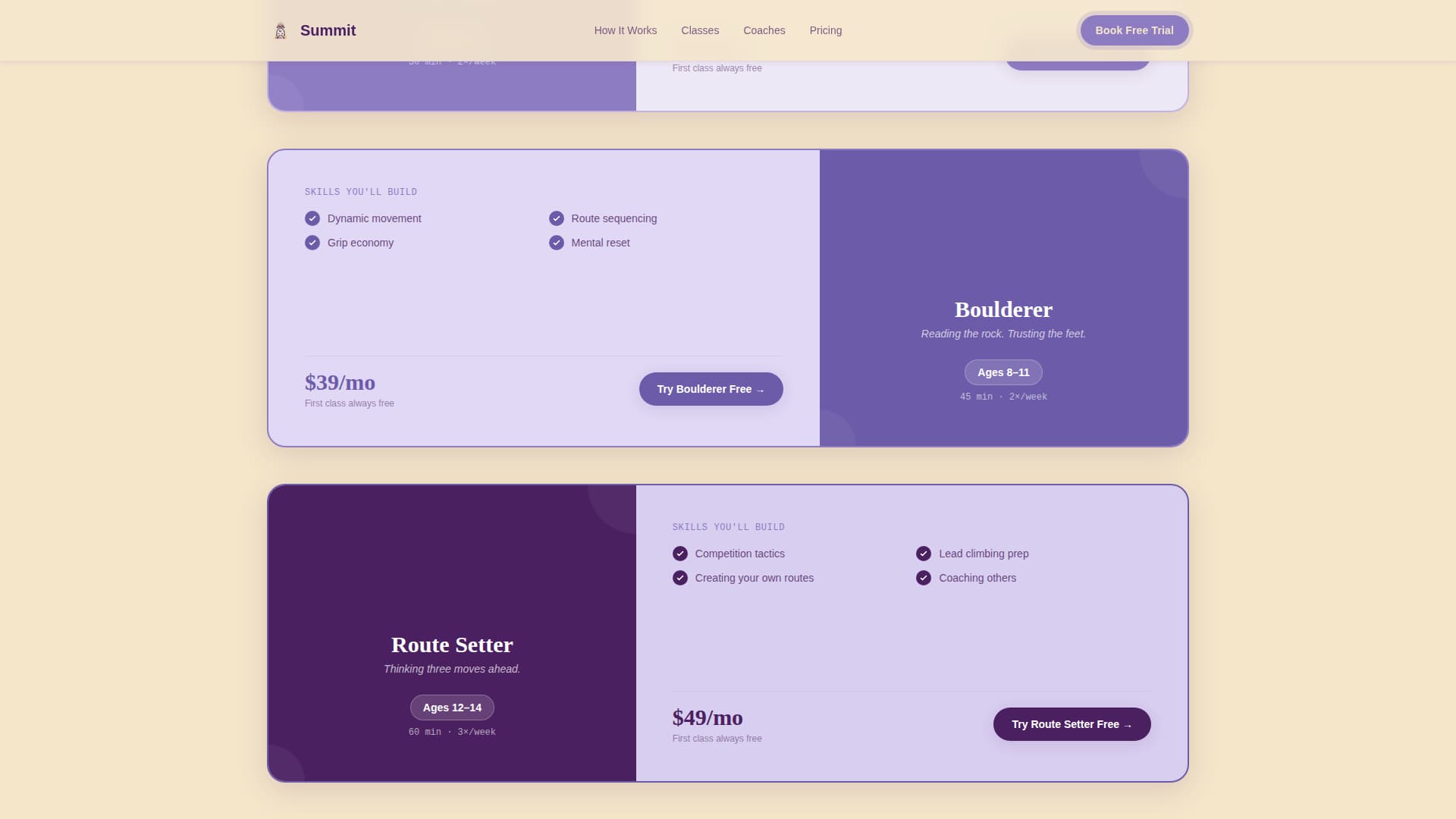 Summit - Inspiring Kids Climbing Landing Page Template