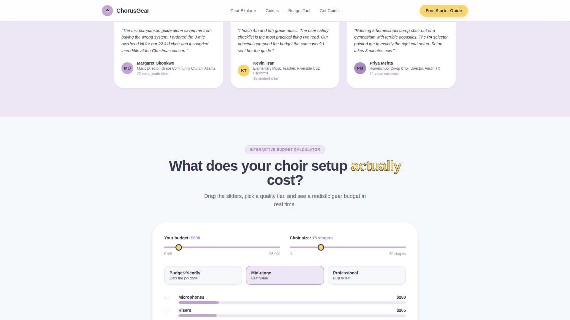 Kids Singing & Choir Cost Calculator Website Template