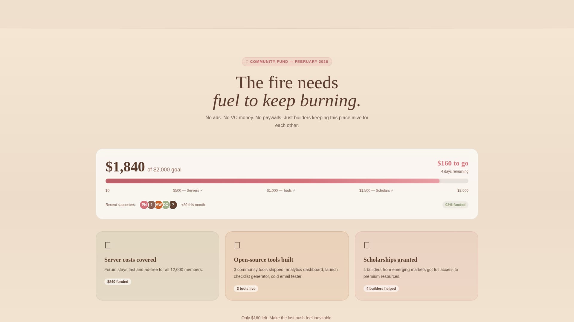 Campfire - Inspiring Indie Hackers Landing Page Template