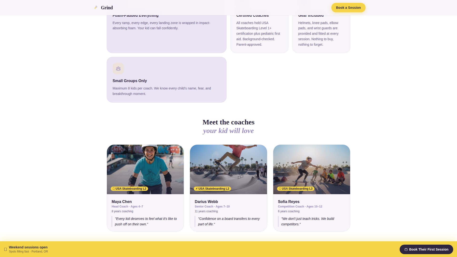 Grind - Safe Kids Skateboarding Landing Page Template