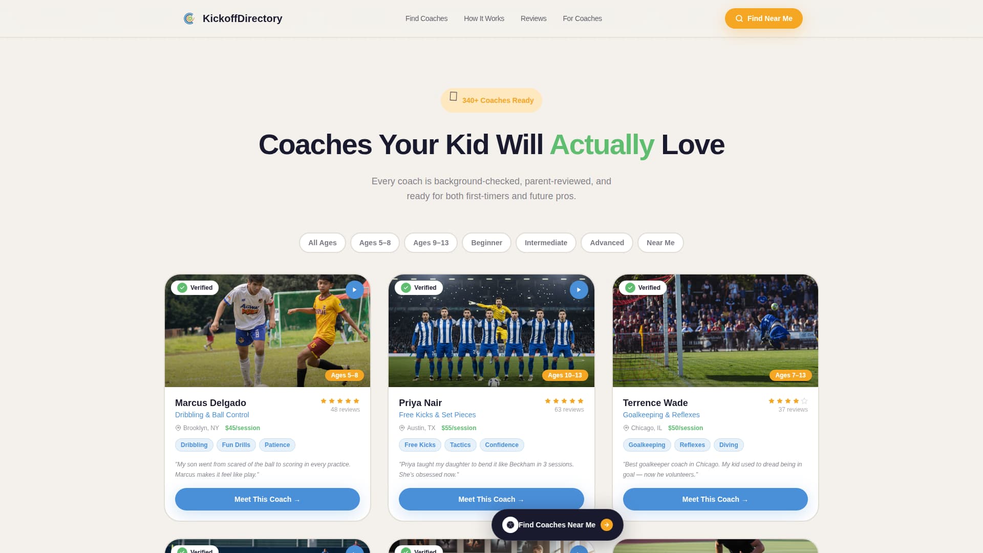 Kickoff - Coach Directory Landing Page Template