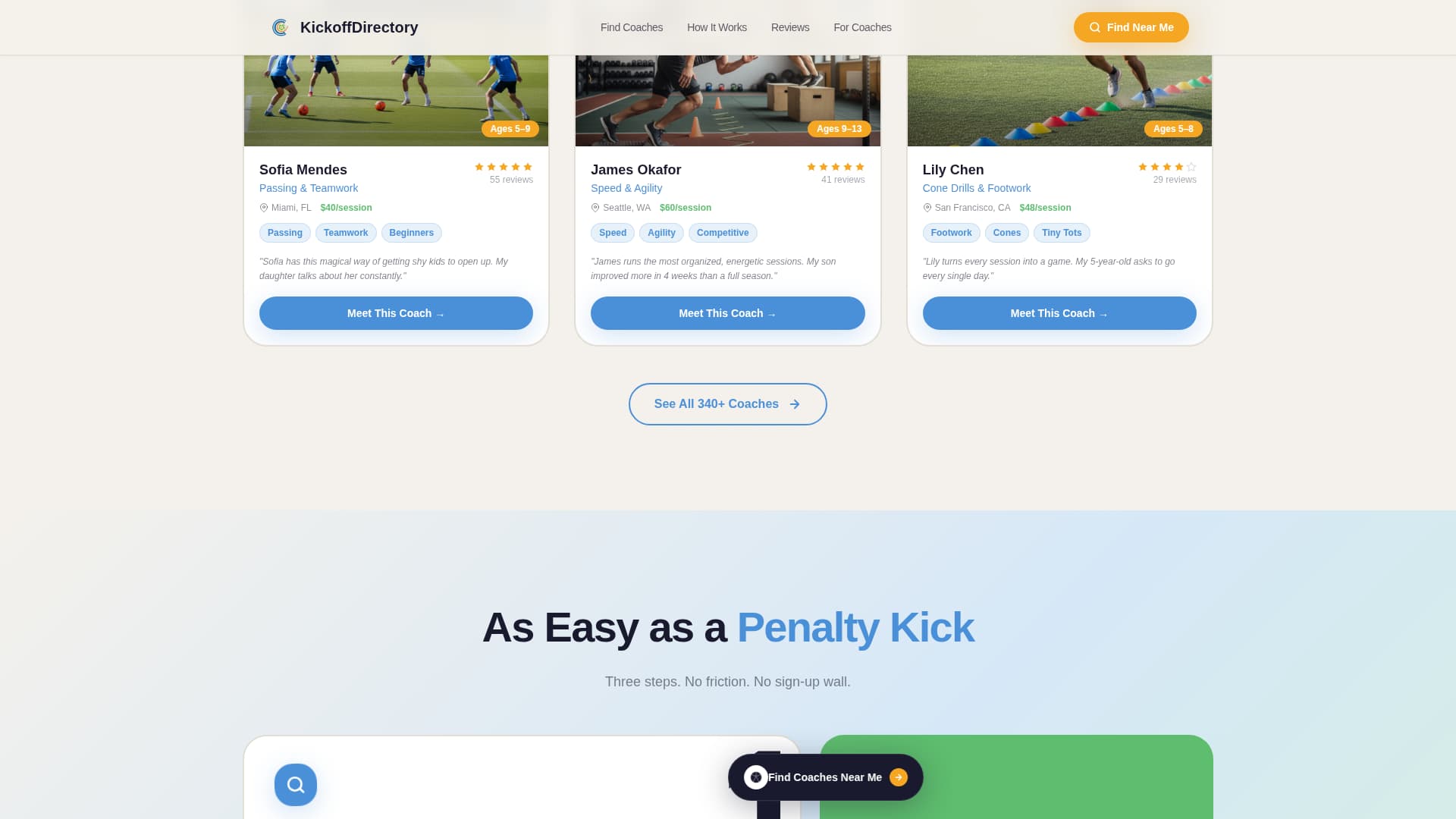Kickoff - Coach Directory Landing Page Template