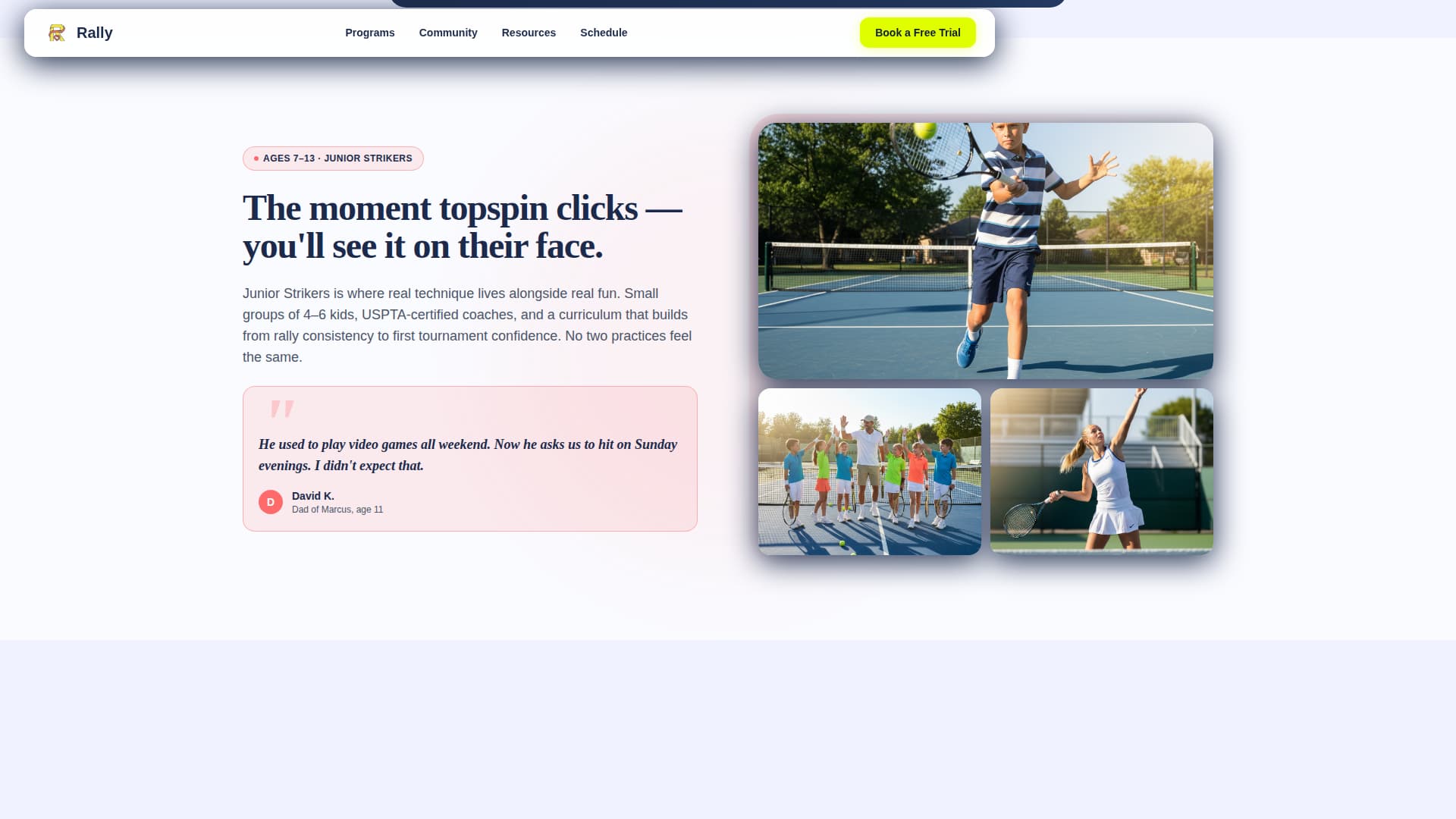 Kids Tennis Booking Website Template