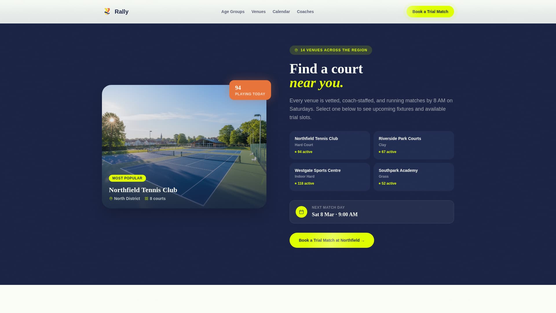 Rally - Dynamic Junior Tennis Landing Page Template
