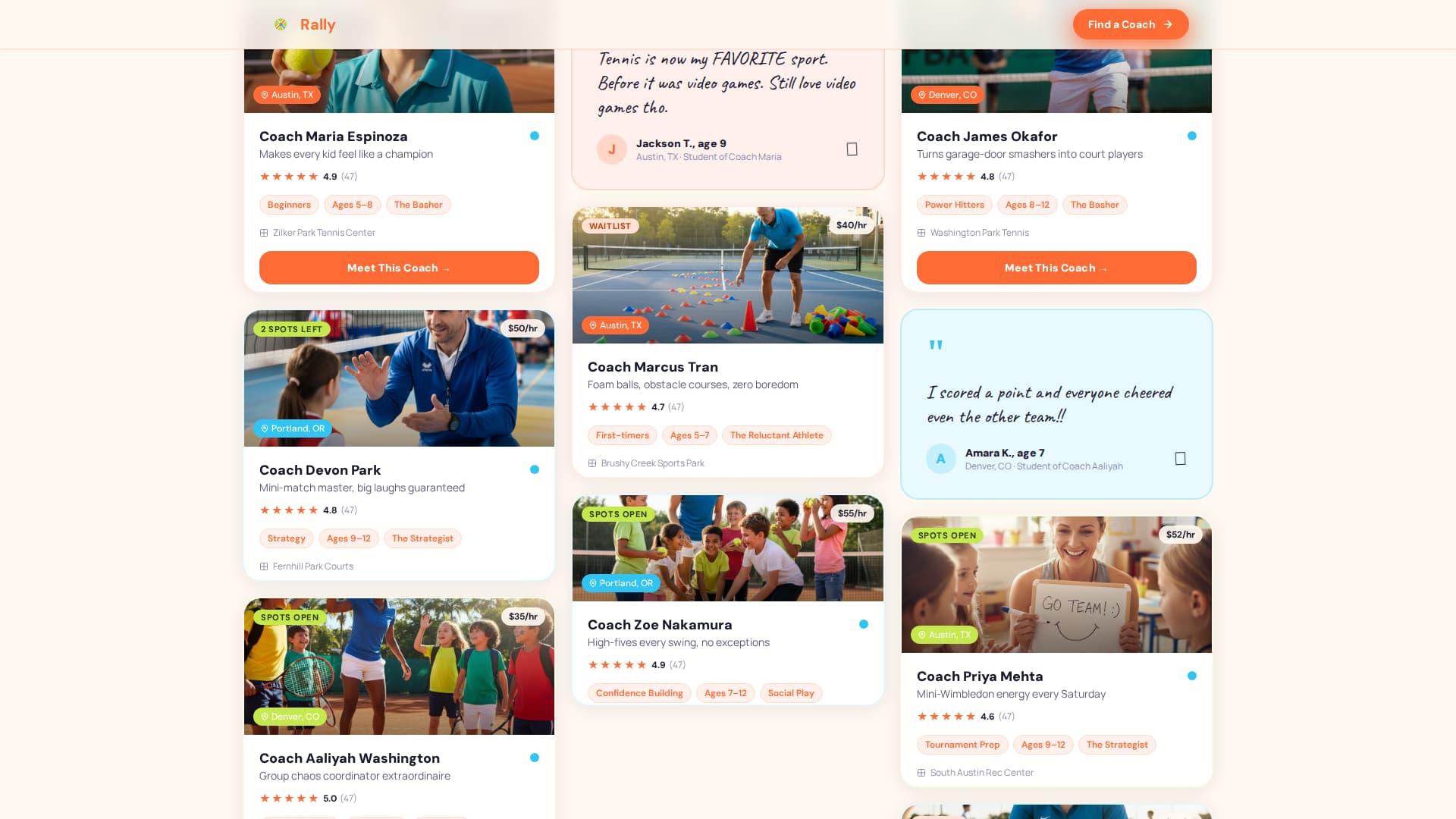 Rally - Playful Tennis Coach Landing Page Template