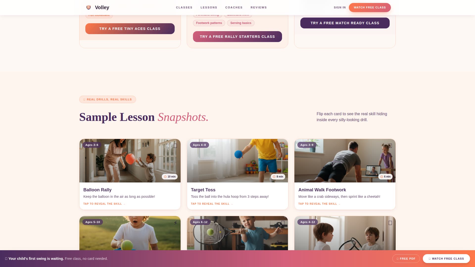 Volley - Nurturing Kids Tennis Landing Page Template