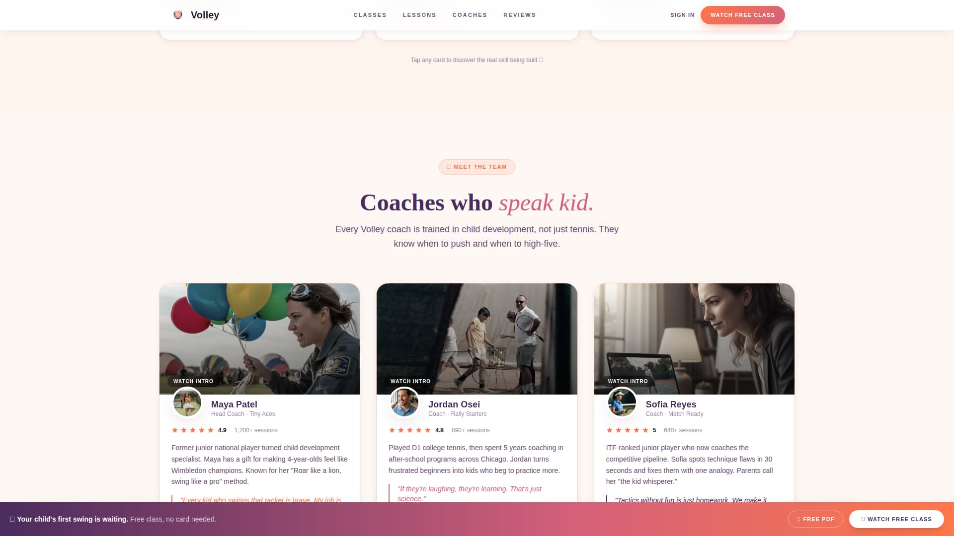 Volley - Nurturing Kids Tennis Landing Page Template