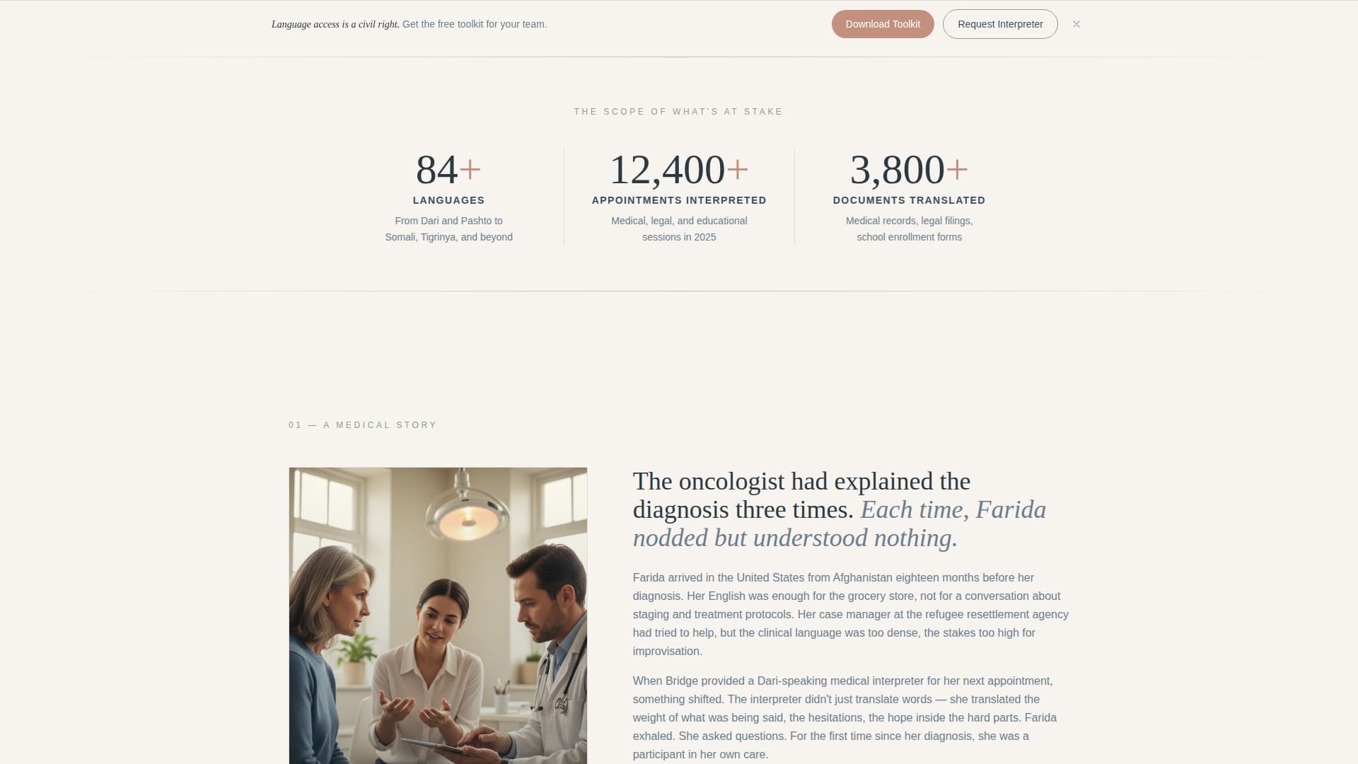 Bridge - Compassionate Interpretation Landing Page Template