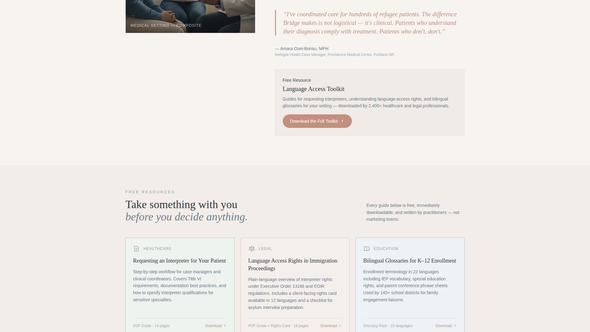 Bridge - Compassionate Interpretation Landing Page Template