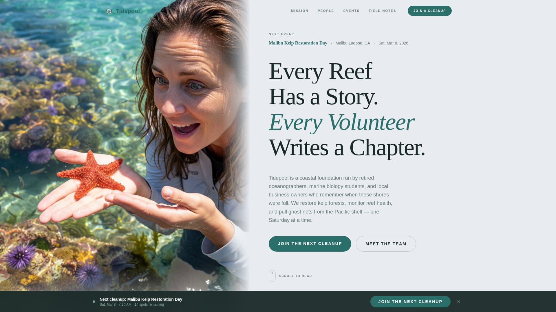 Tidepool - Inspiring Oceanconservation Landing Page Template