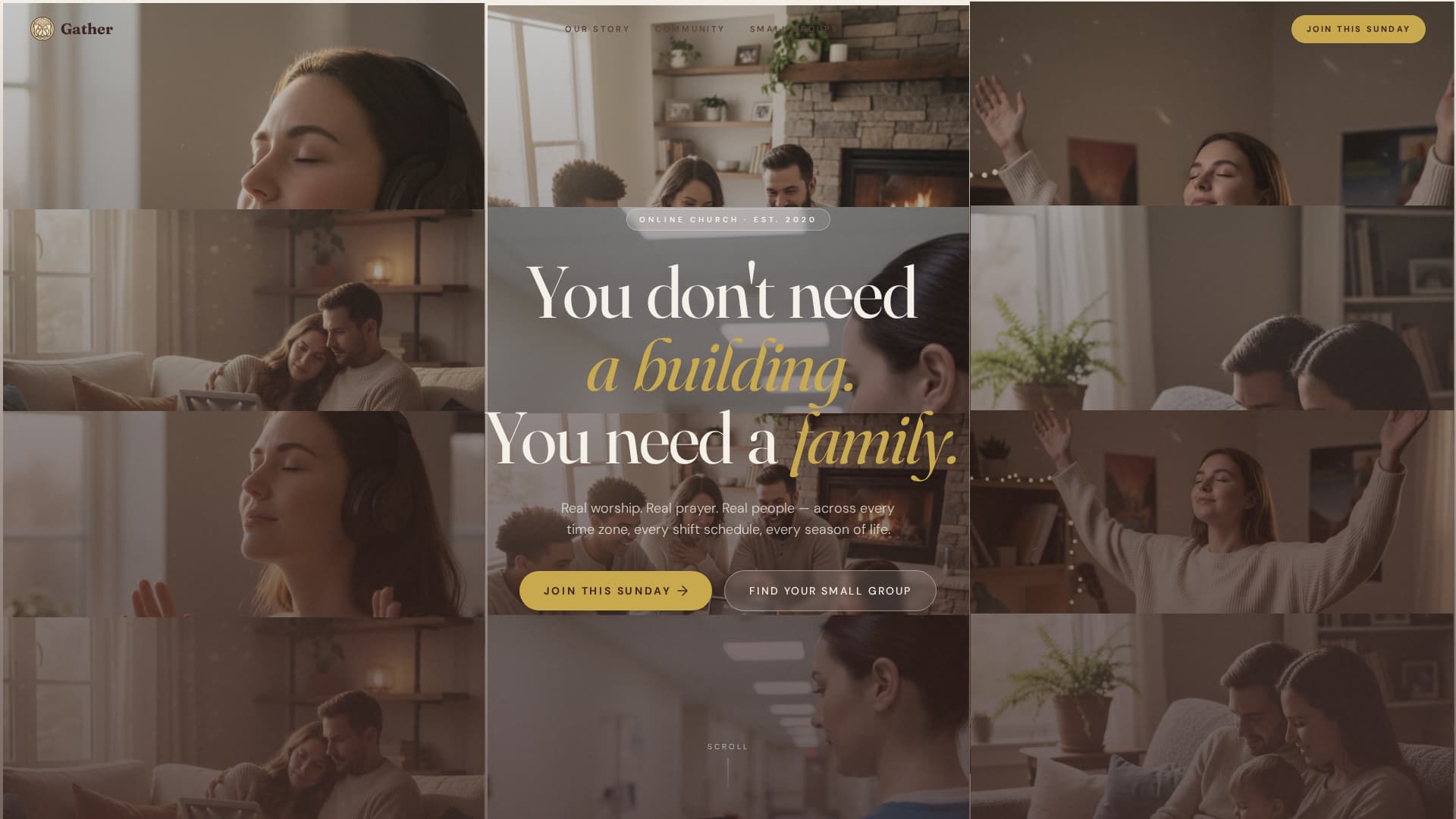 Gather - Heartfelt Virtualchurch Landing Page Template