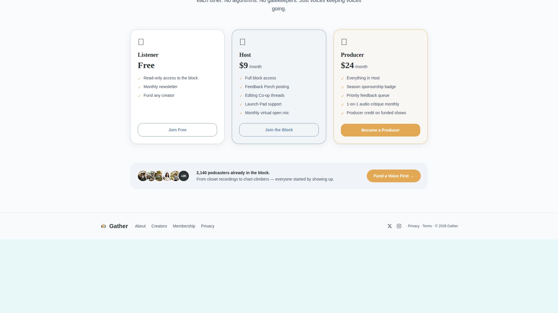 Gather - Vibrant Podcasters Landing Page Template