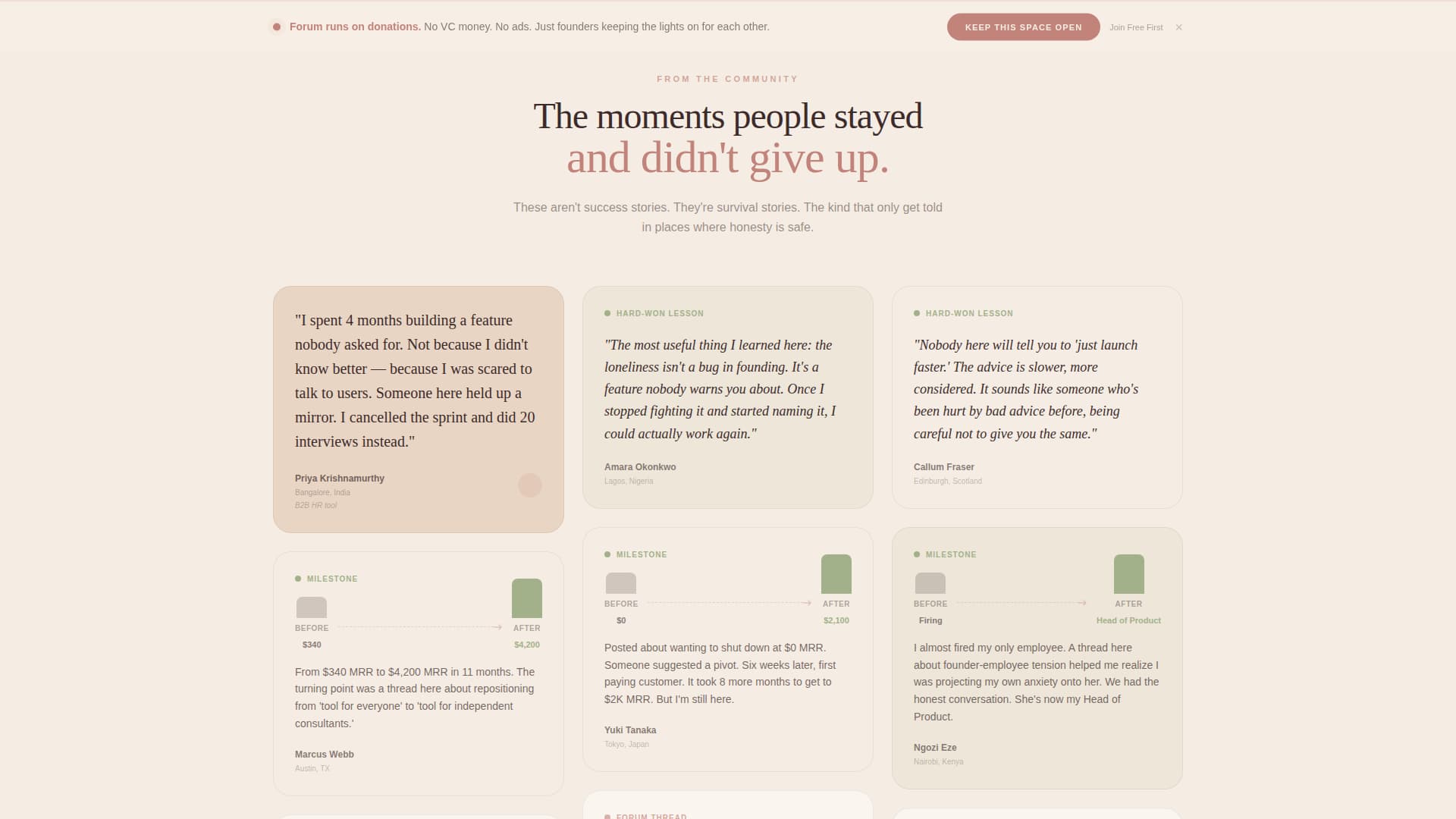 Founders - Healing SaaS Community Landing Page Template