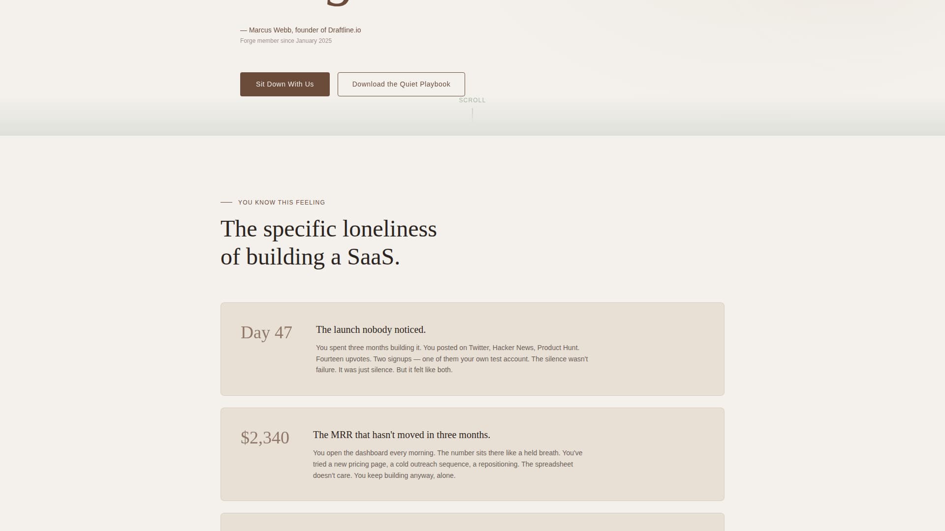 Forge - Quiet SaaS Builders Landing Page Template