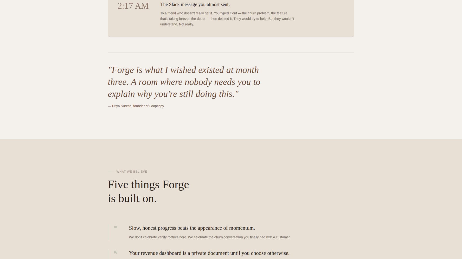Forge - Quiet SaaS Builders Landing Page Template