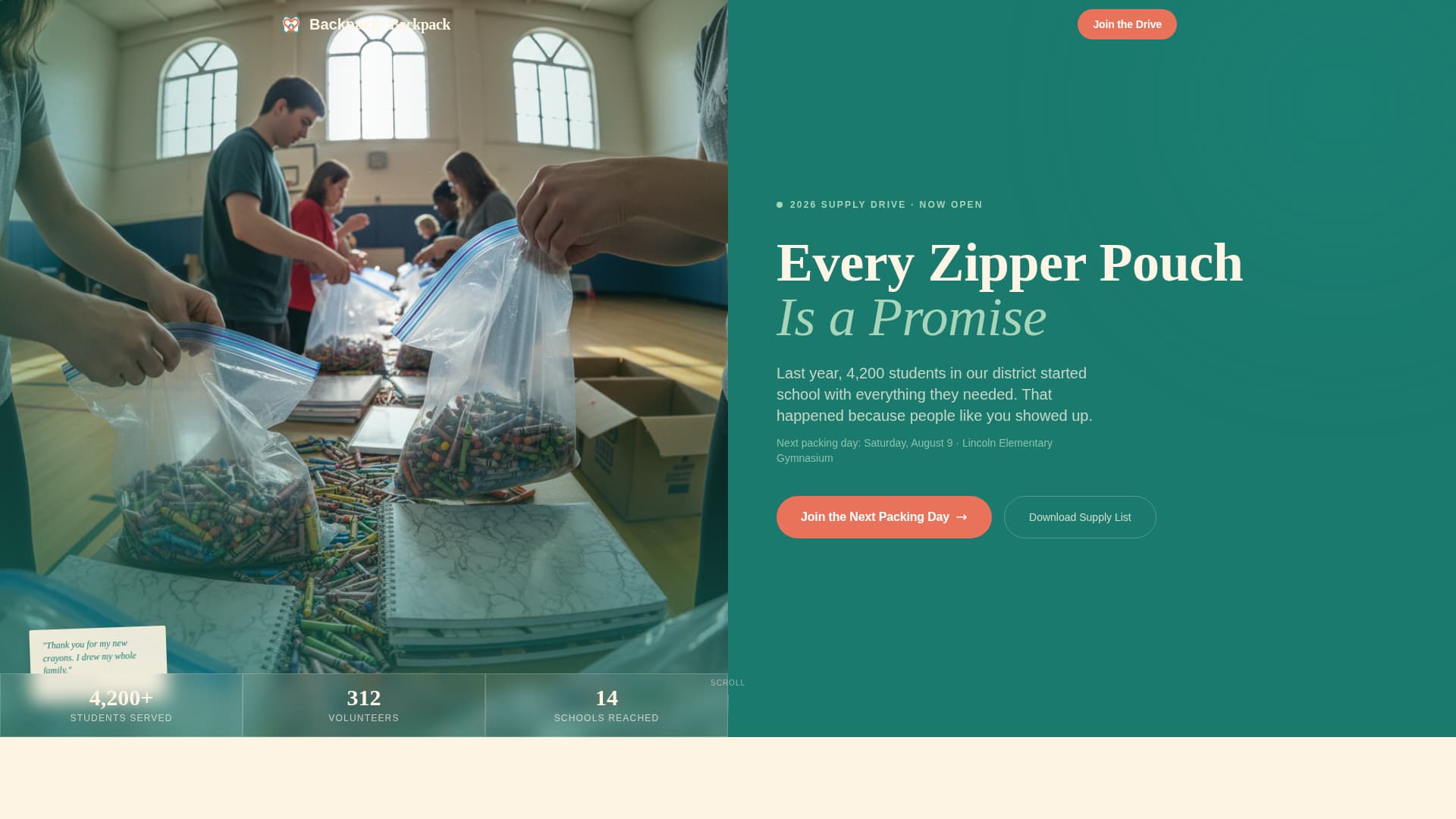 Backpack - Compassionate Supplydrive Landing Page Template