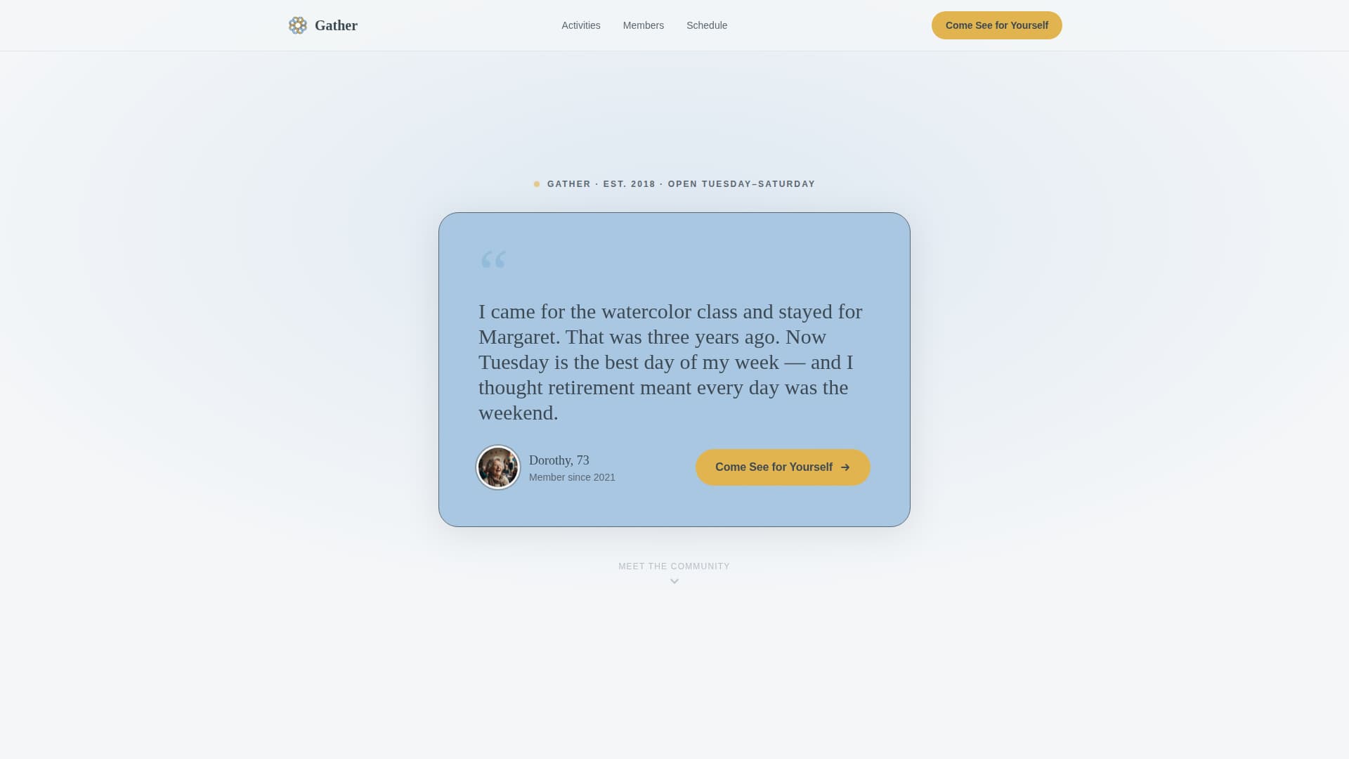 Gather - Welcoming Seniorcenter Landing Page Template