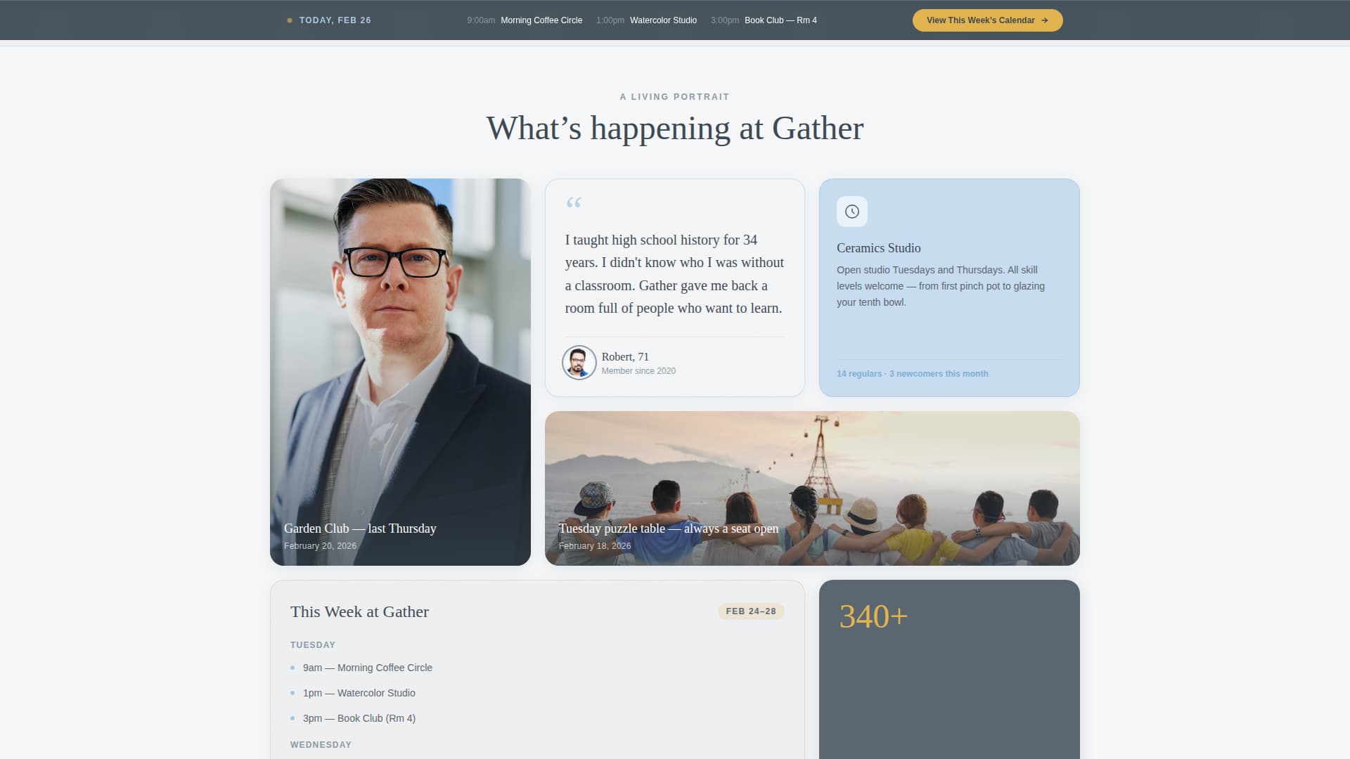 Gather - Welcoming Seniorcenter Landing Page Template