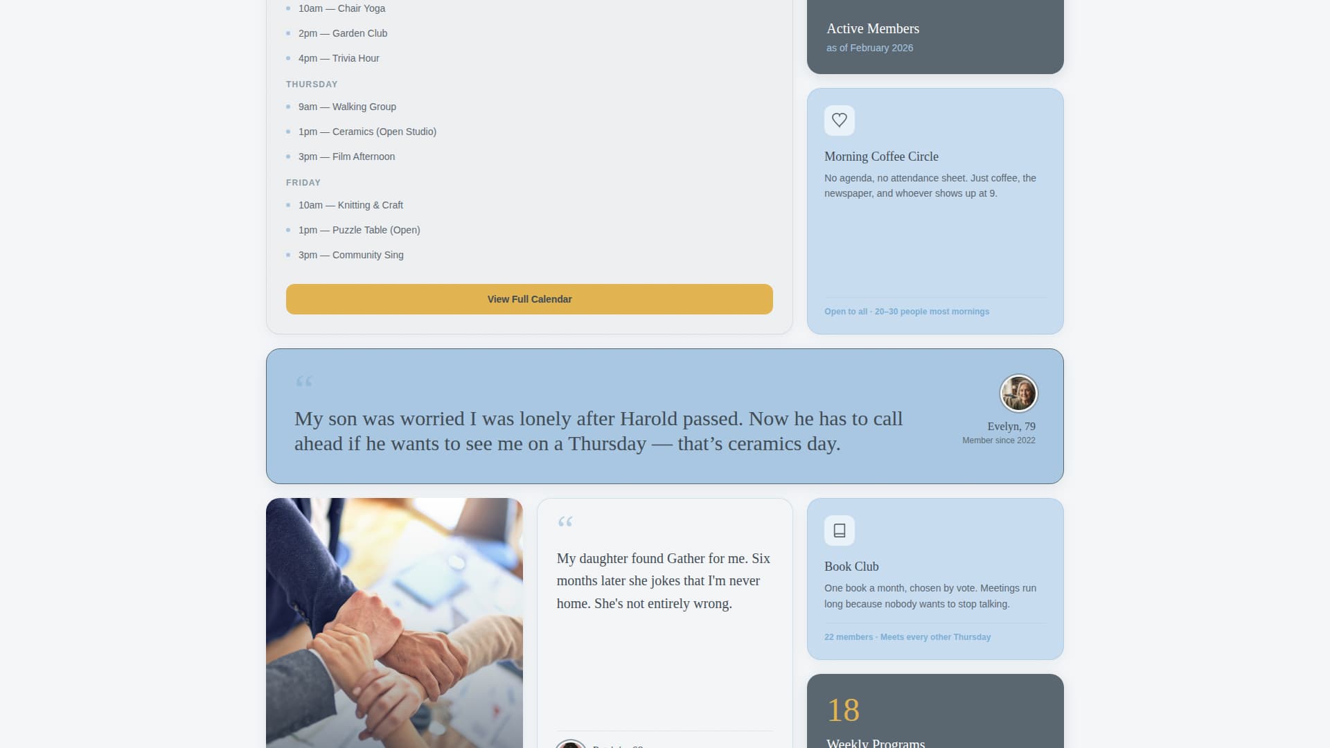 Gather - Welcoming Seniorcenter Landing Page Template