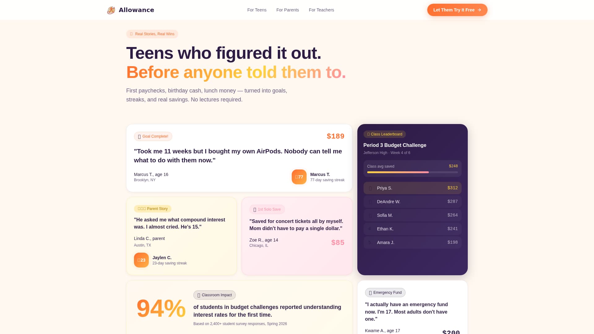 Allowance - Empowering Teenfinance Landing Page Template