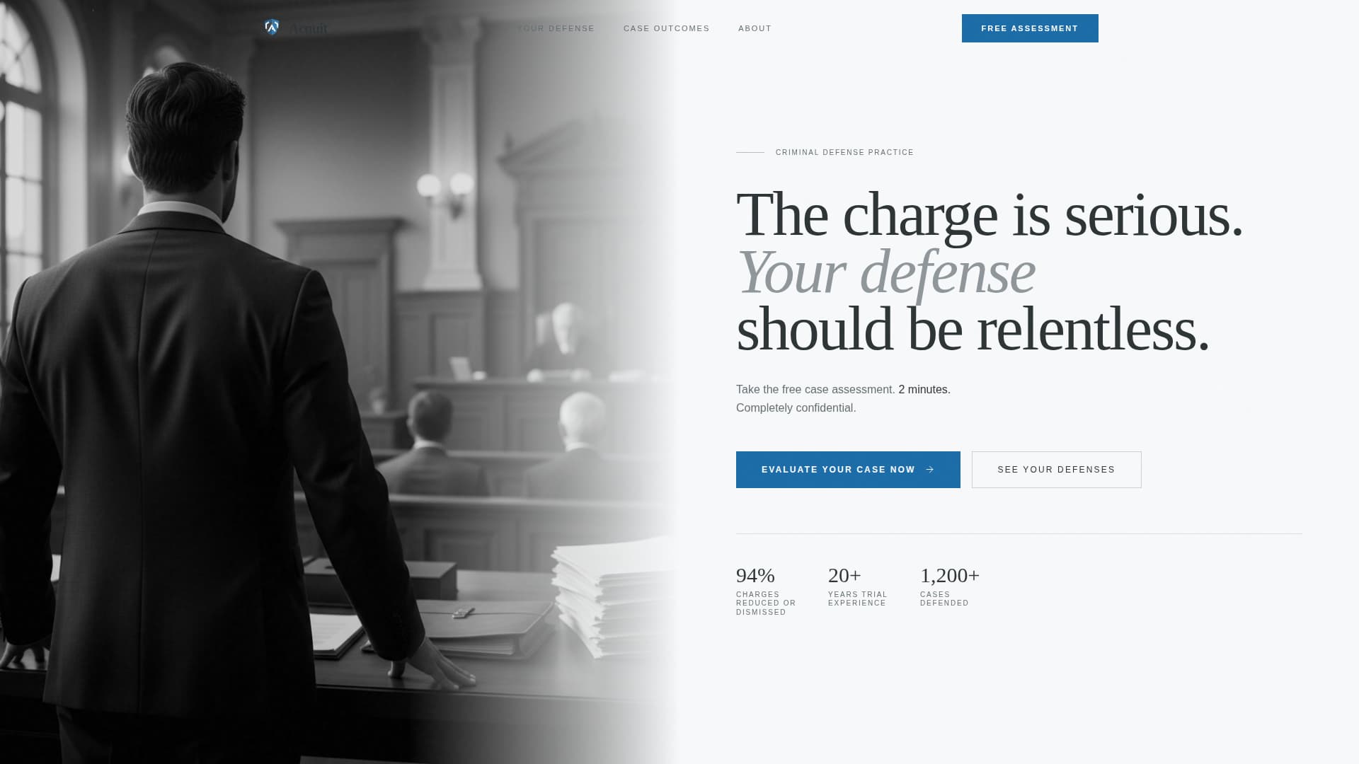 Acquit - Relentless Criminaldefense Landing Page Template