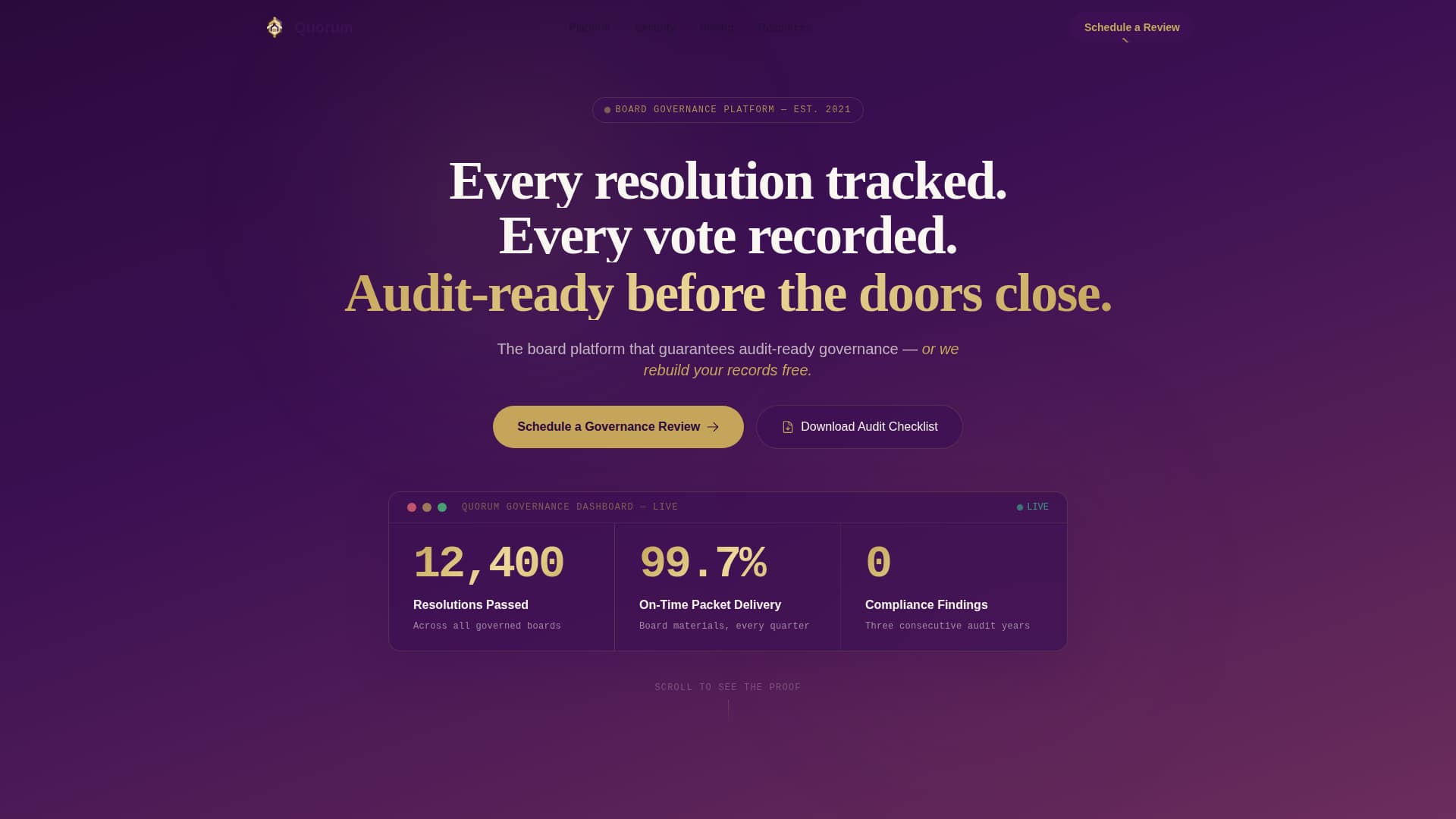 Quorum - Precision Boardgovernance Landing Page Template