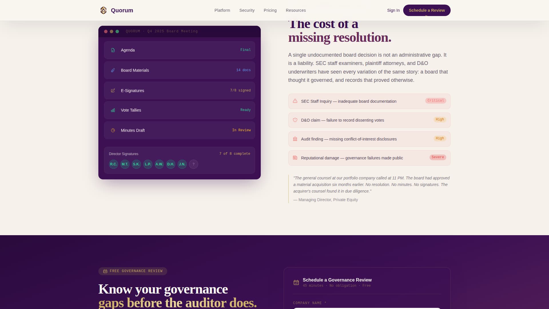 Quorum - Precision Boardgovernance Landing Page Template