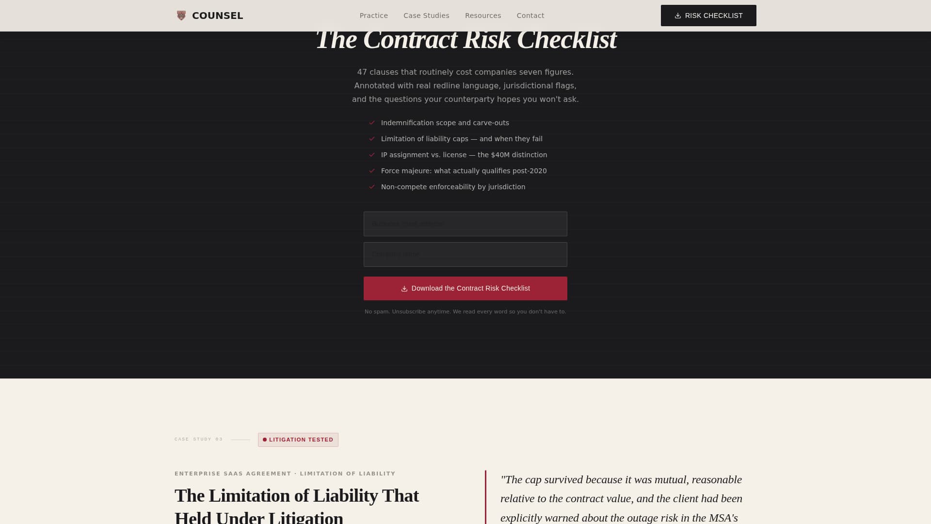 Counsel - Authoritative Contract Landing Page Template