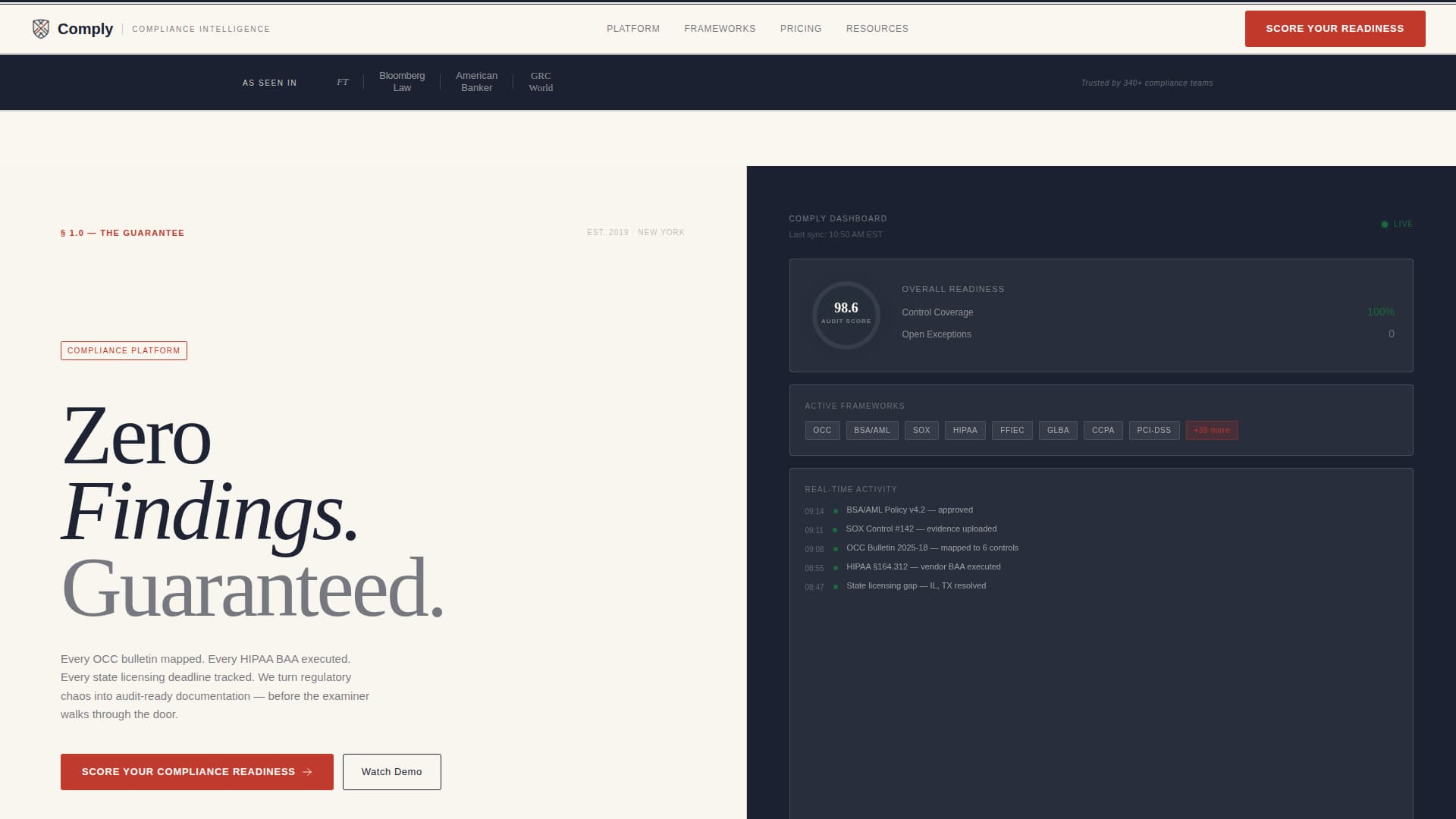 Comply - Precision Compliance Landing Page Template