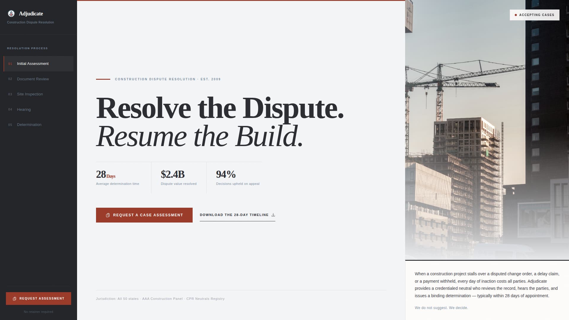 Adjudicate - Authoritative Construction Landing Page Template