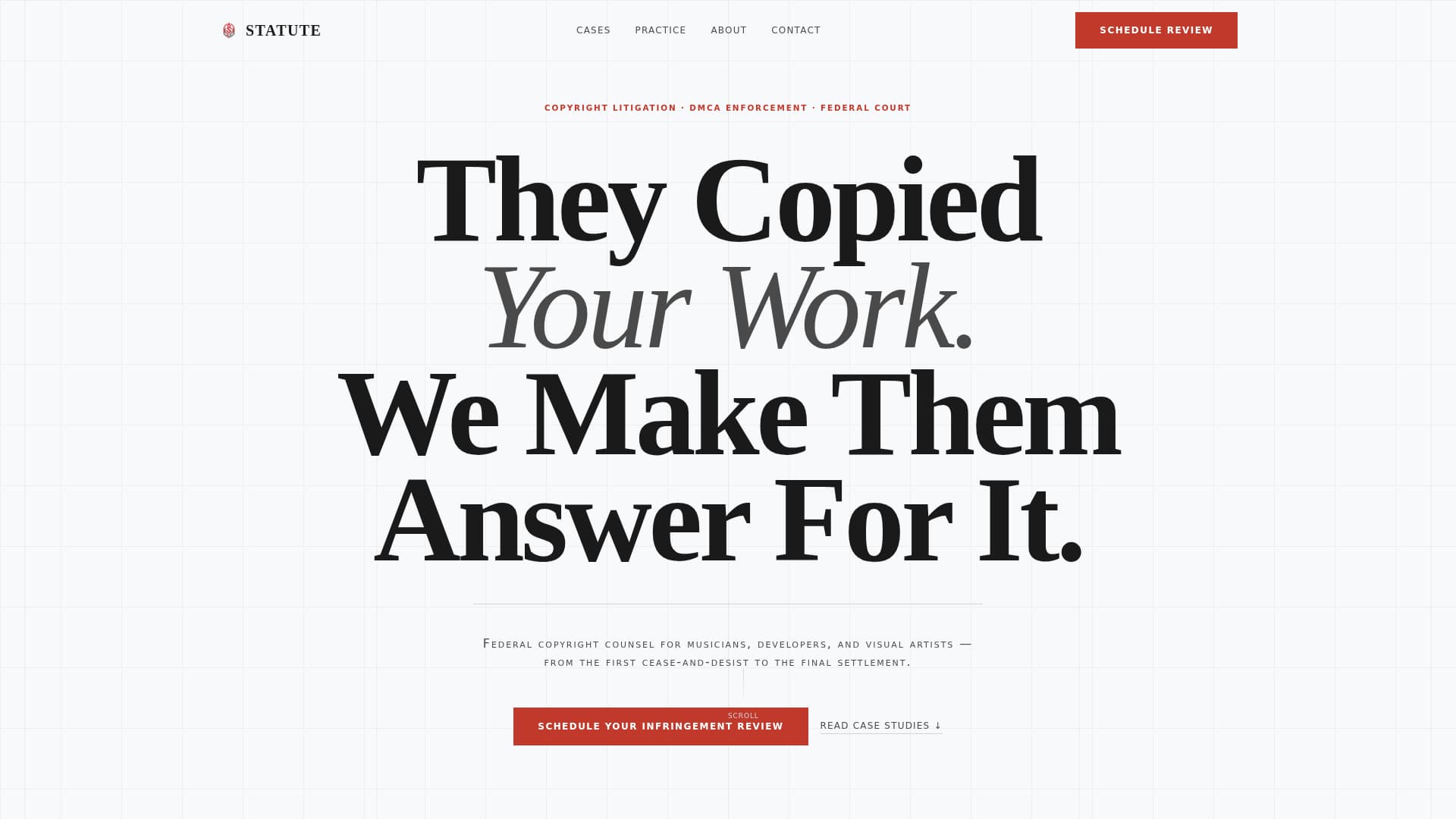 Statute - Authoritative Copyright Landing Page Template