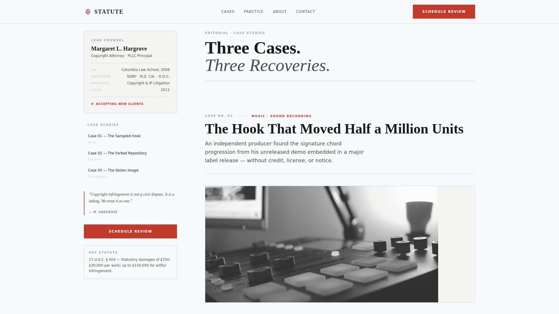 Statute - Authoritative Copyright Landing Page Template