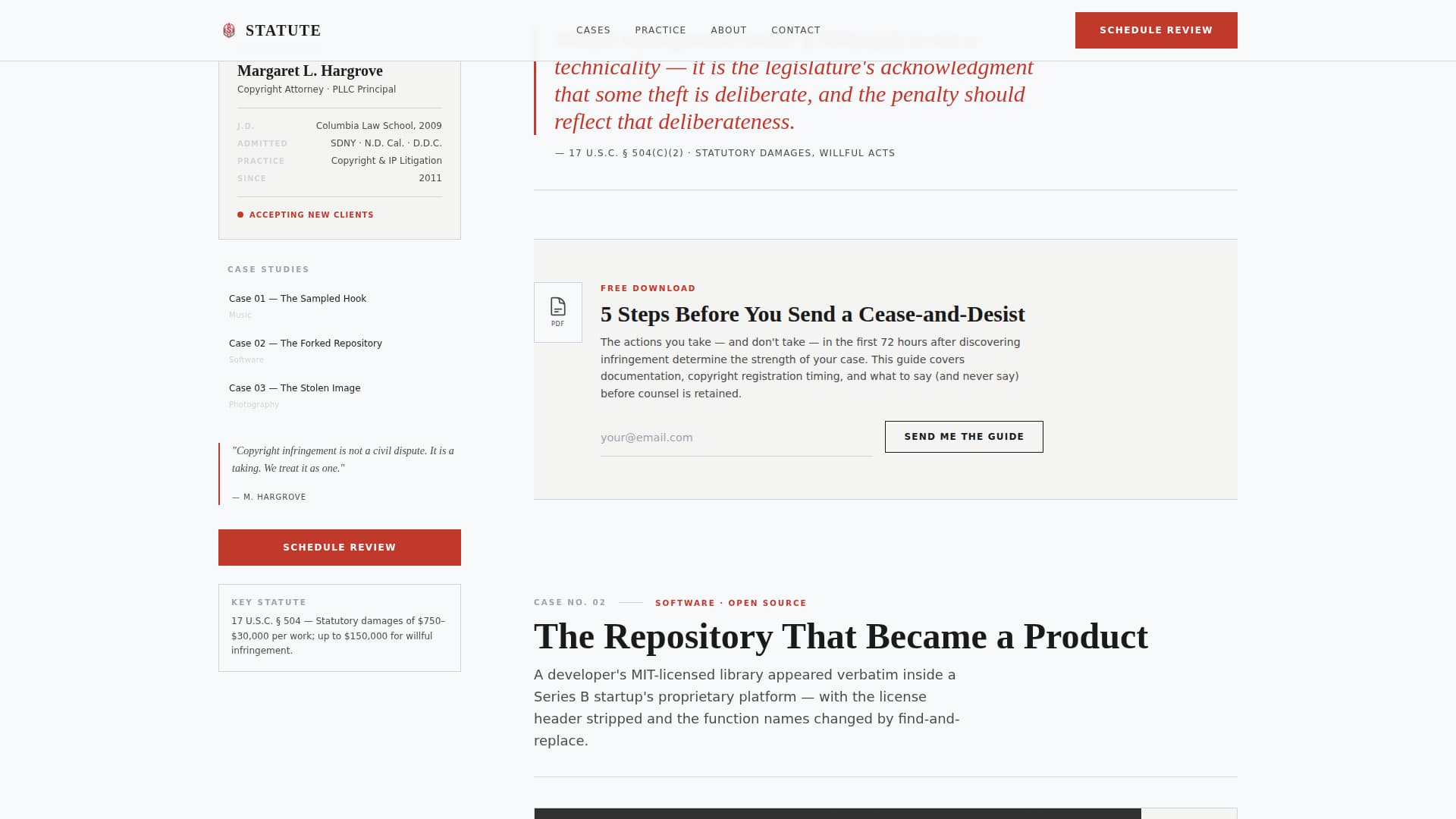 Statute - Authoritative Copyright Landing Page Template