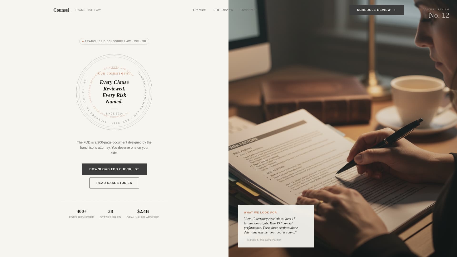 Counsel - Authoritative Franchiselaw Landing Page Template